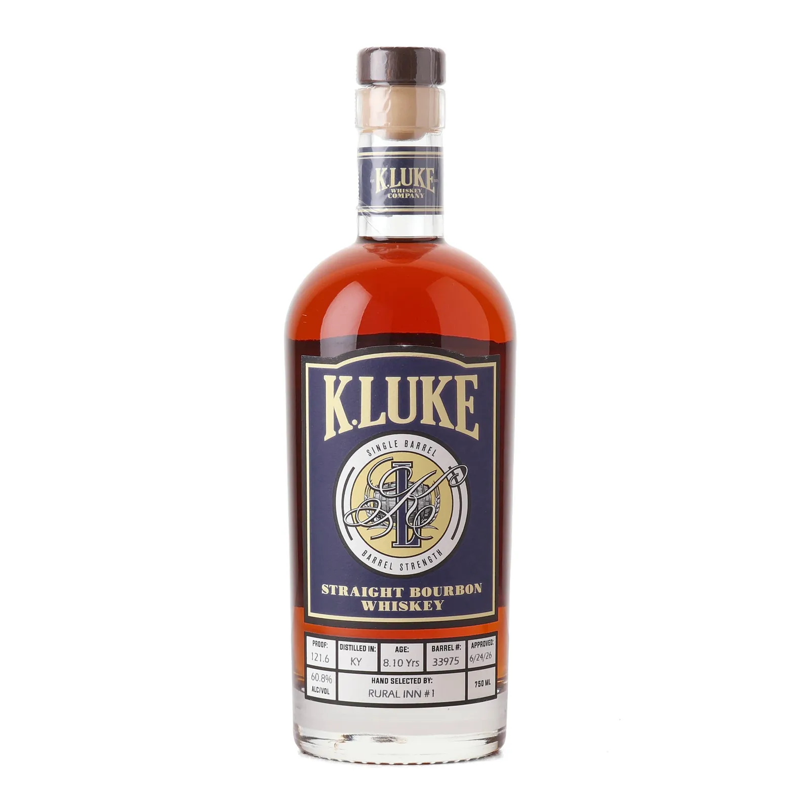 K. Luke Rural Inn Private Barrel Selection 8 Year Old, New Oak Cask, Cask #33975, 60.8% whisky bottle