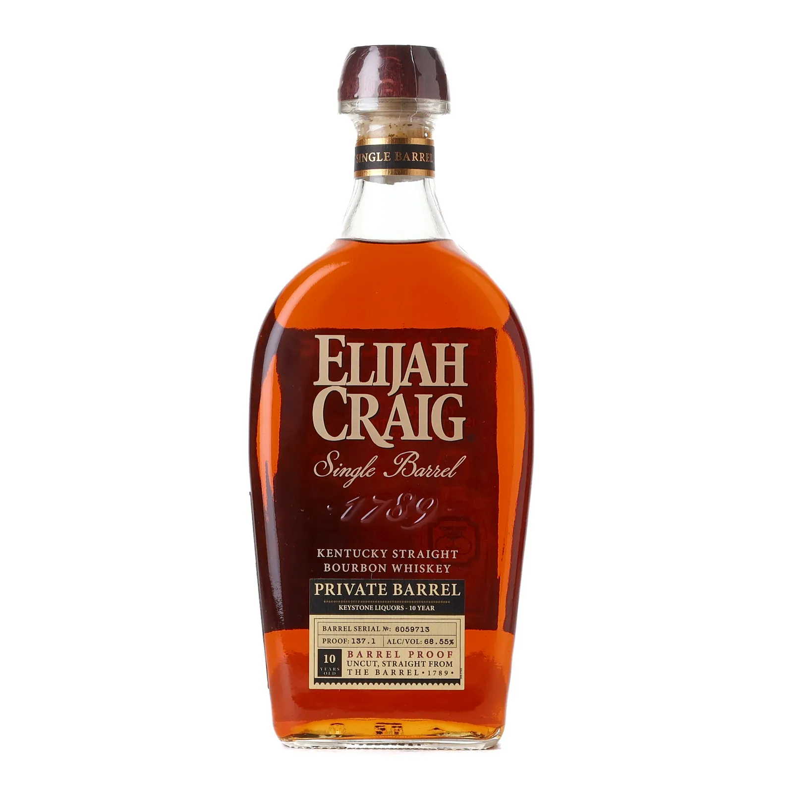 Elijah Craig 10 Year Old, New Charred Oak Cask, Cask #6059713, Heaven Hill Distillery, 68.55% whisky bottle