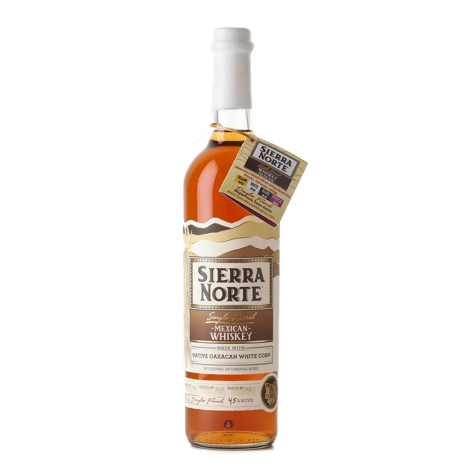 Sierra Norte Native Oaxacan White Corn Single Barrel, French Oak Cask, Cask #124, Batch No. 01, 45% whisky bottle