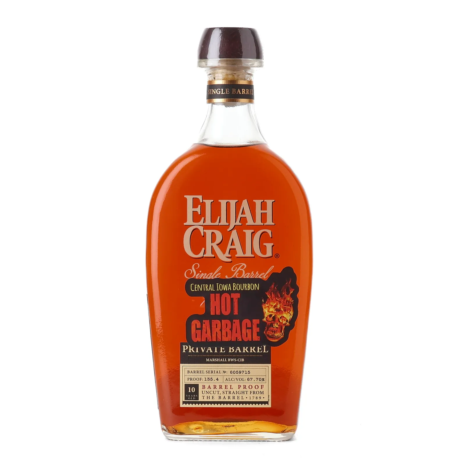 Elijah Craig Barrel Proof 'Marshall' Private Barrel Selection 'Hot Garbage' 10 Year Old, New Charred Oak Cask, Cask #6059715, BWS-CIB, 67.7% whisky bottle
