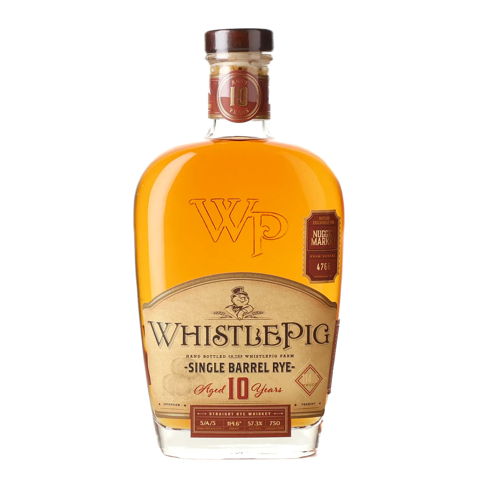 WhistlePig Nugget Market Private Barrel Selection 10 Year Old, American Oak Cask, Cask #4766, 57.3% whisky bottle