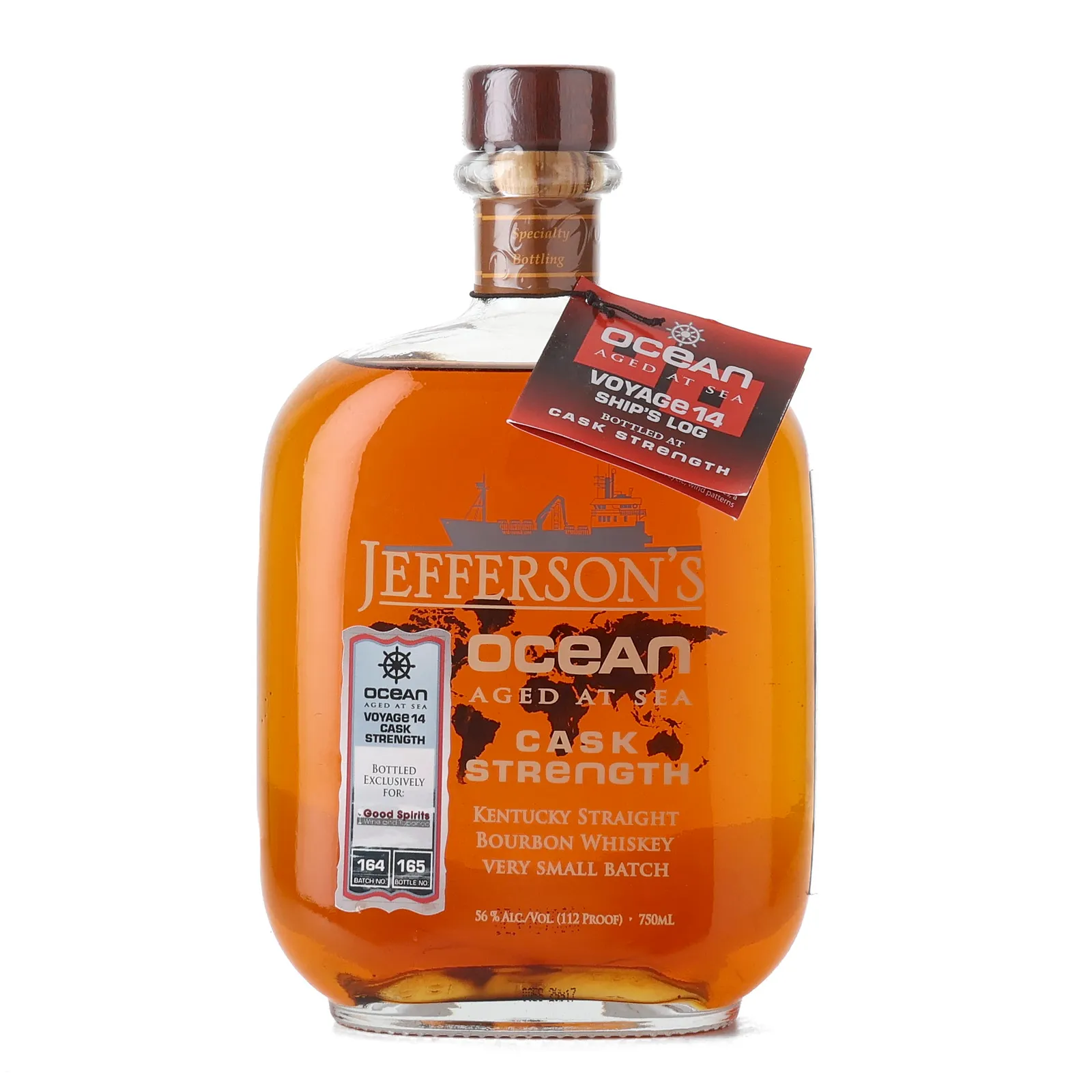 Jefferson's Ocean Aged At Sea Cask Strength - Voyage 14 Very Small Batch, Bourbon Cask, Batch No. 164, 56% whisky bottle