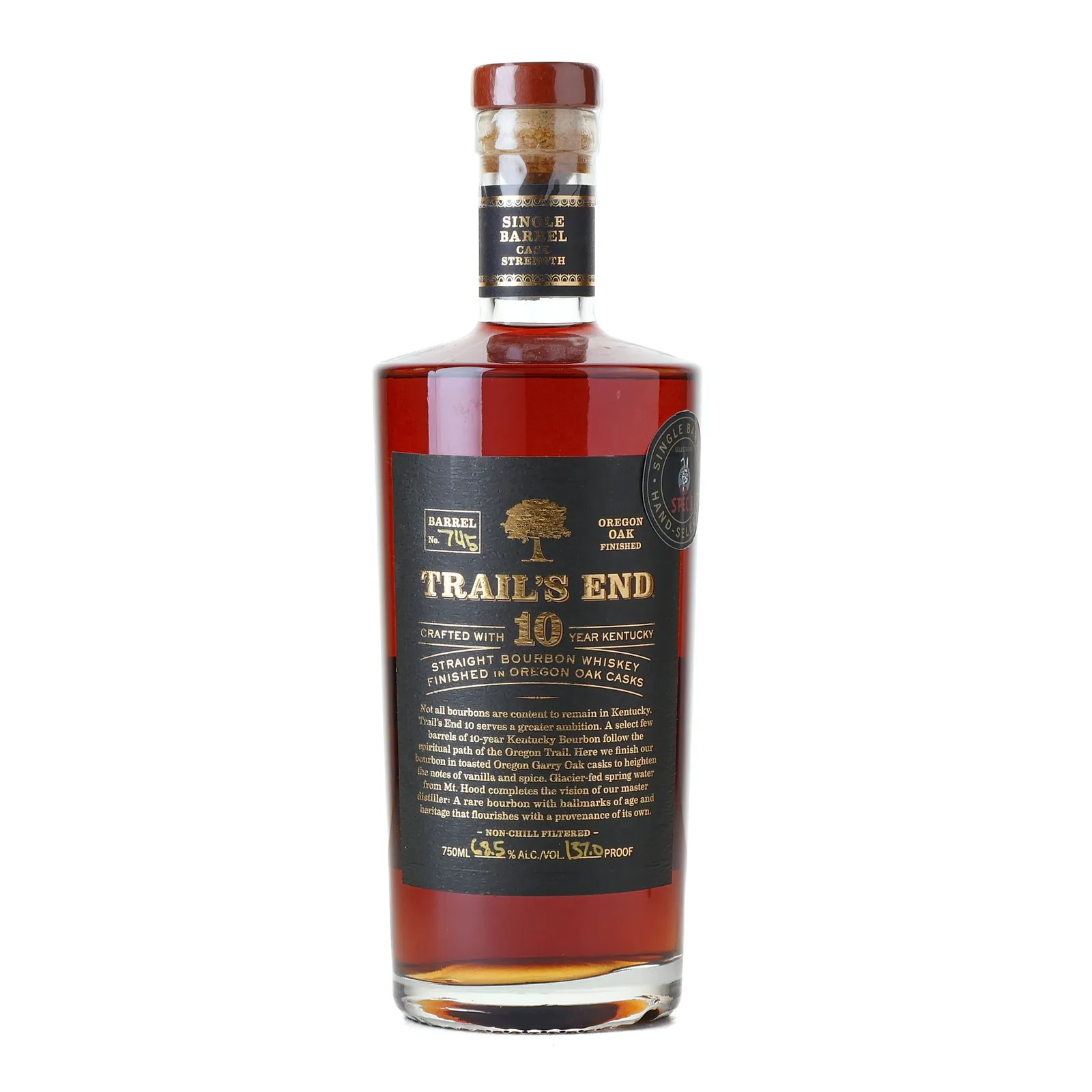Trail's End Cask Strength Spec's Private Barrel Selection 10 Year Old, Oregon Oak Cask, Cask #745, 68.5% whisky bottle