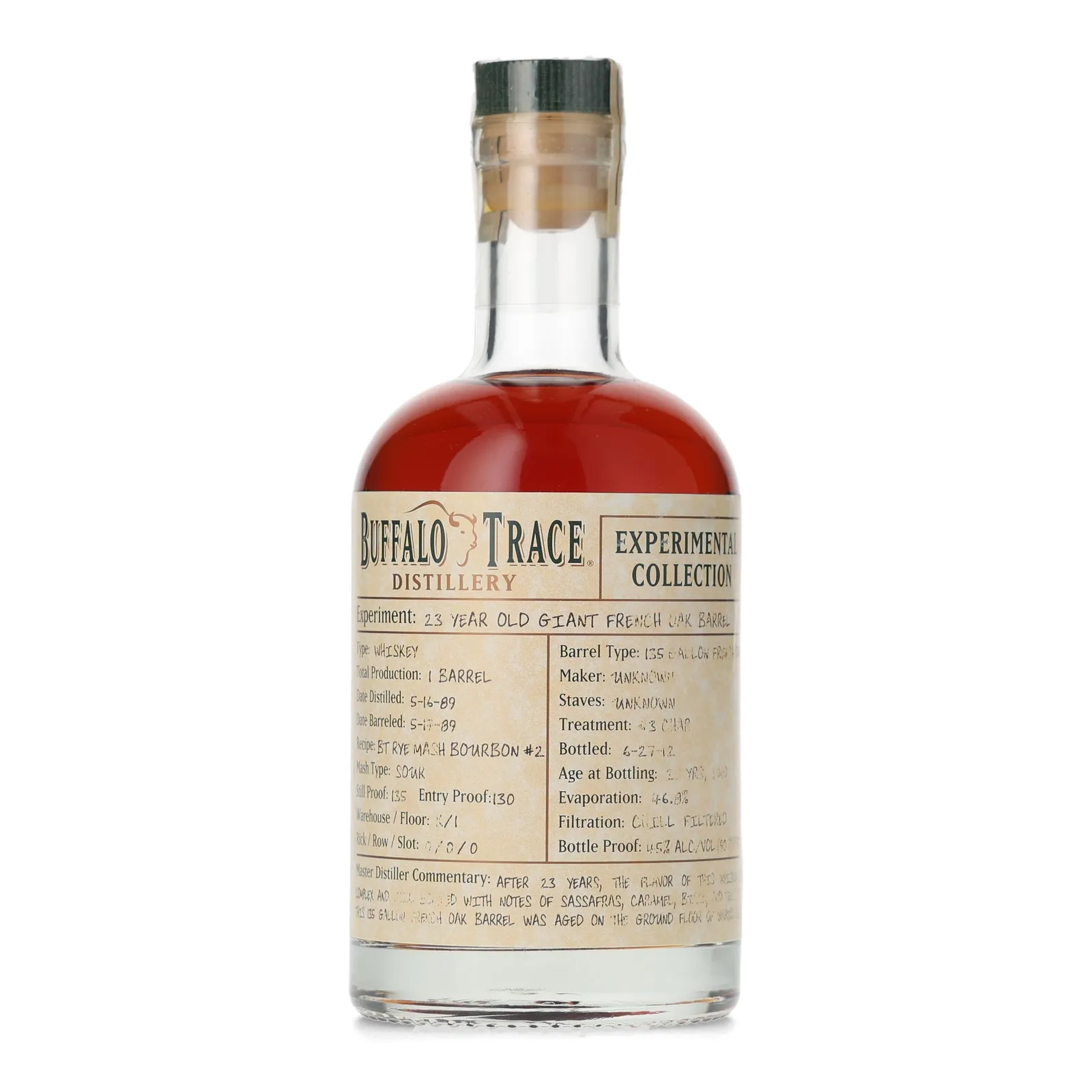 Buffalo Trace Experimental Collection: Giant French Oak Barrel 23 Year Old, French Oak Cask, 2012, 45% whisky bottle