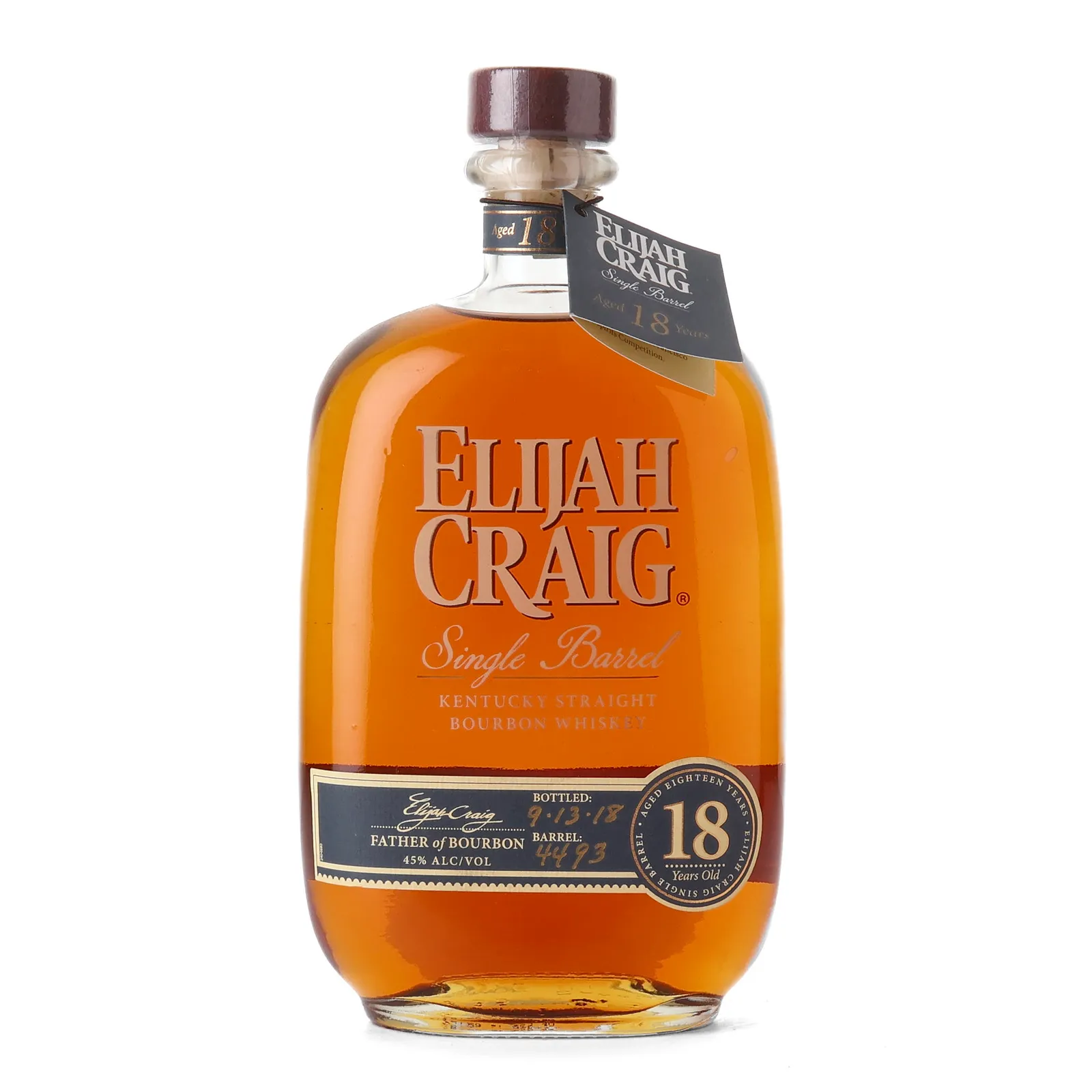 Elijah Craig 18 Year Old, New, Charred American Oak Cask, Cask #4493, 2018, 45% whisky bottle