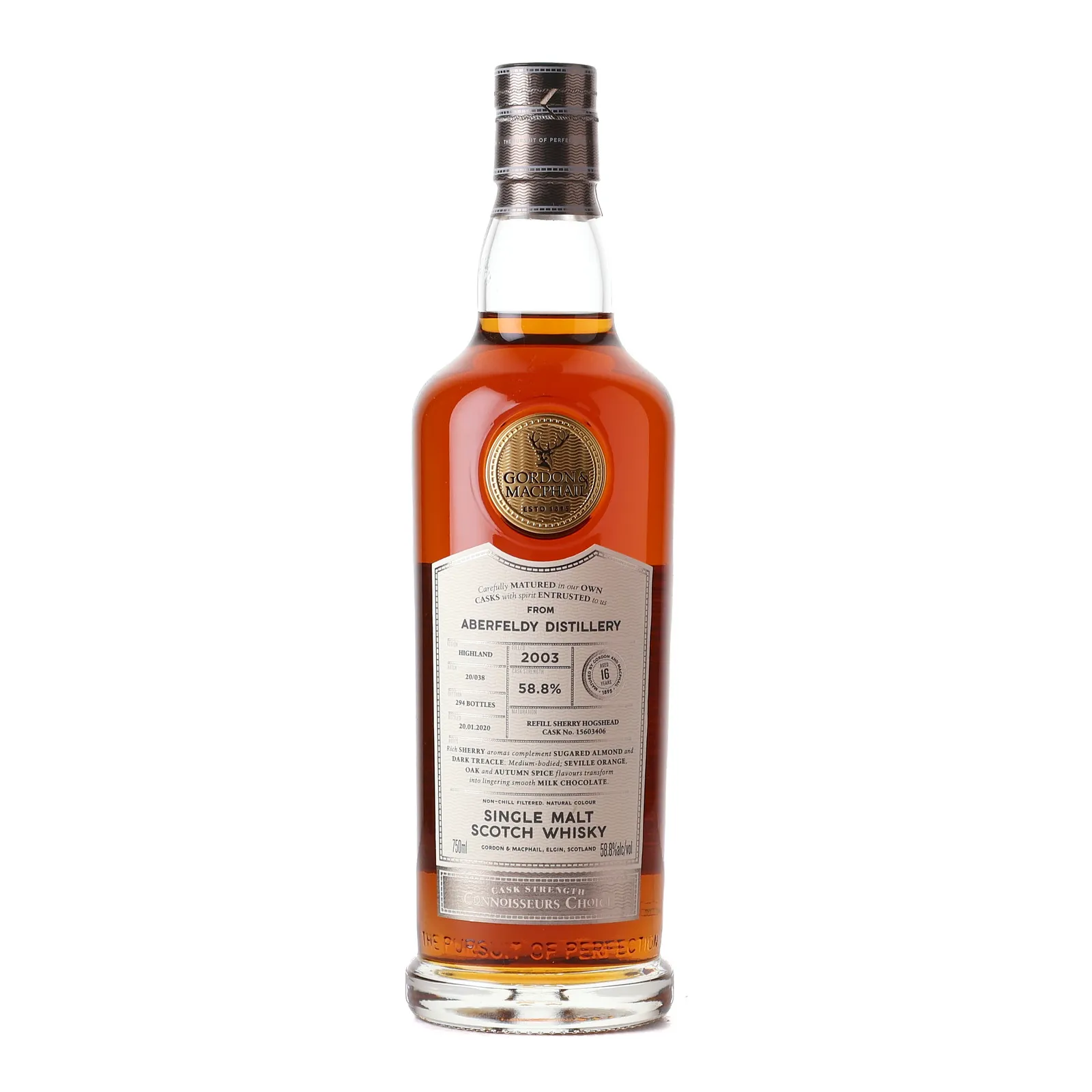 Aberfeldy Connoisseurs Choice Cask Strength 16 Year Old, Sherry Cask, Cask #15603406, Batch No. 20/038, 2003, Gordon & MacPhail, 58.8% whisky bottle