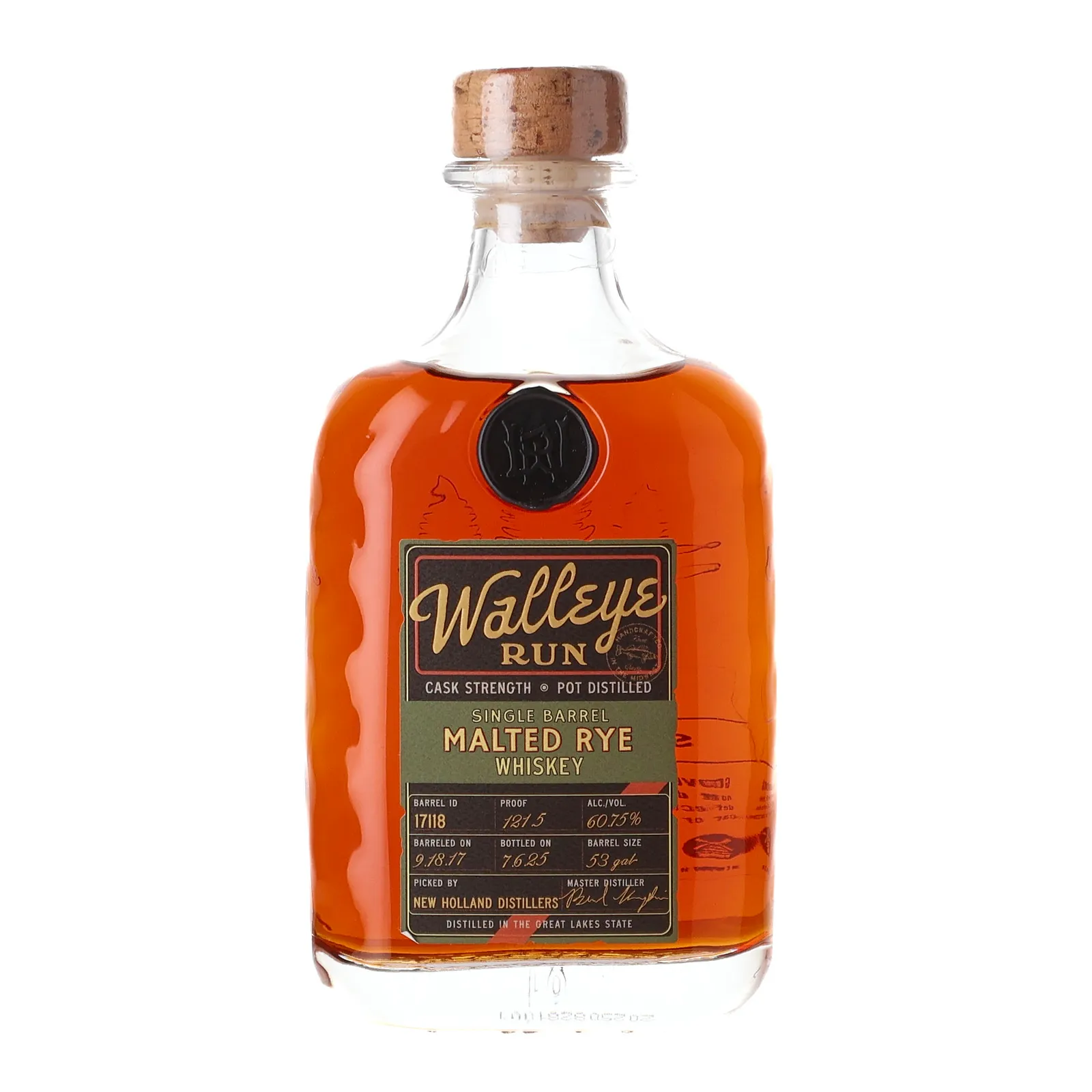 Walleye Run Cask Strength Single Barrel Malted Rye Whiskey, Cask #17118, 2017, 7 Year Old, 60.75% whisky bottle