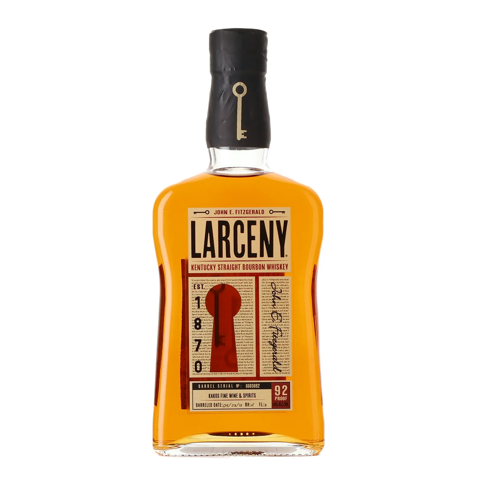 Larceny Kakos Fine Wine & Spirits Private Barrel Selection, Bourbon Cask, Cask #6603082, 46% whisky bottle