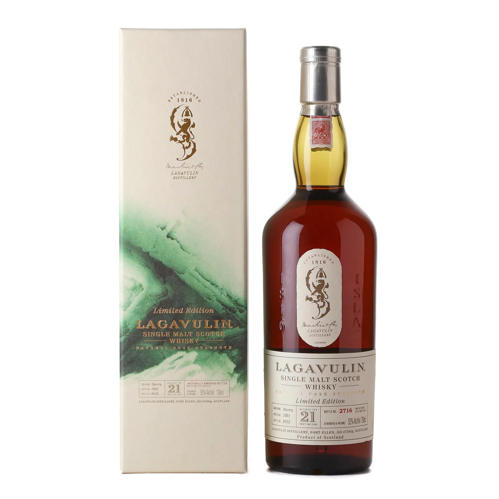 Lagavulin Natural Cask Strength Limited Edition 21 Year Old, Sherry & American Oak Cask, 2012, 52% whisky bottle