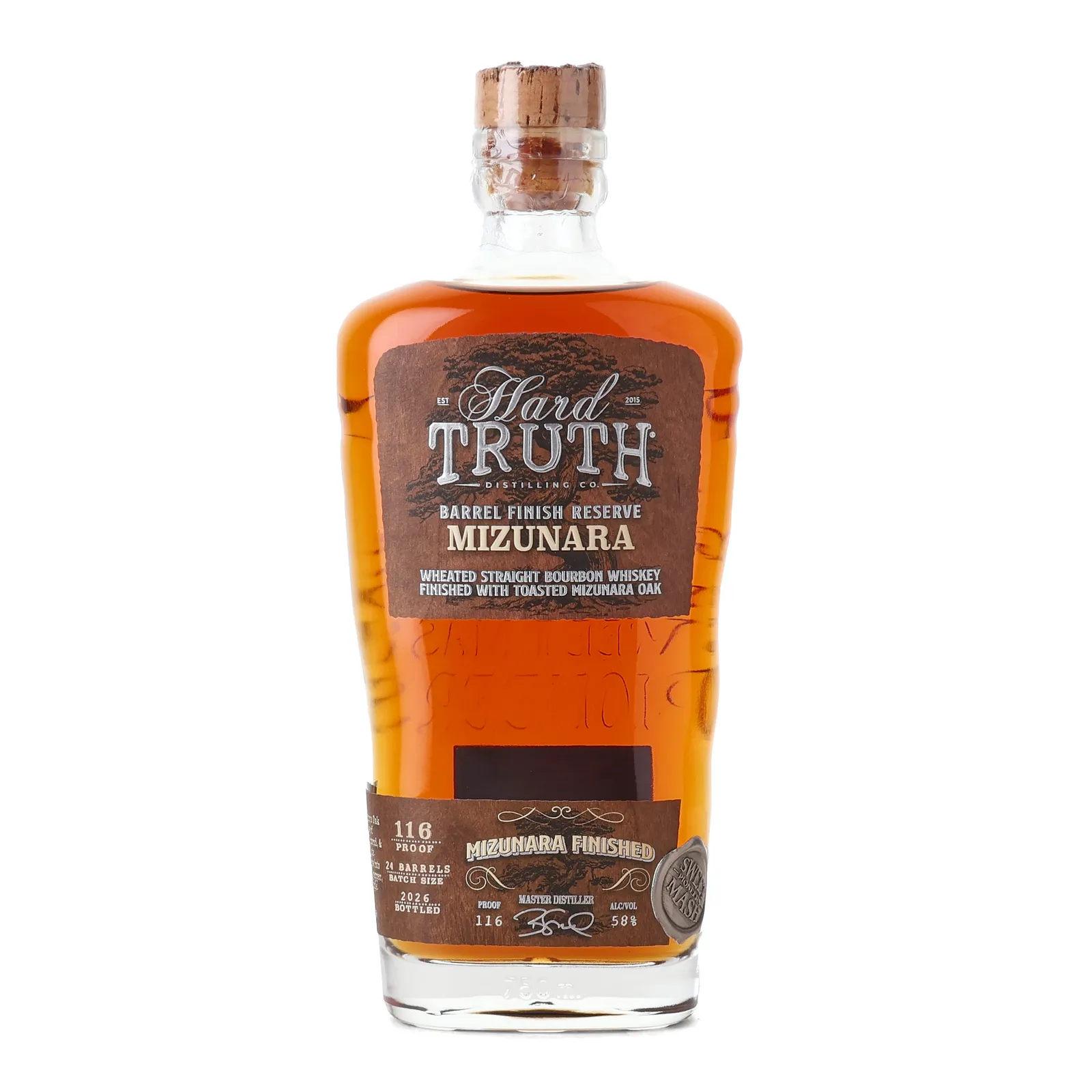 Hard Truth Barrel Finish Reserve Mizunara Finished Wheated Bourbon, Mizunara Oak Cask, Batch No. 24 Barrel, 2026, 58% whisky bottle