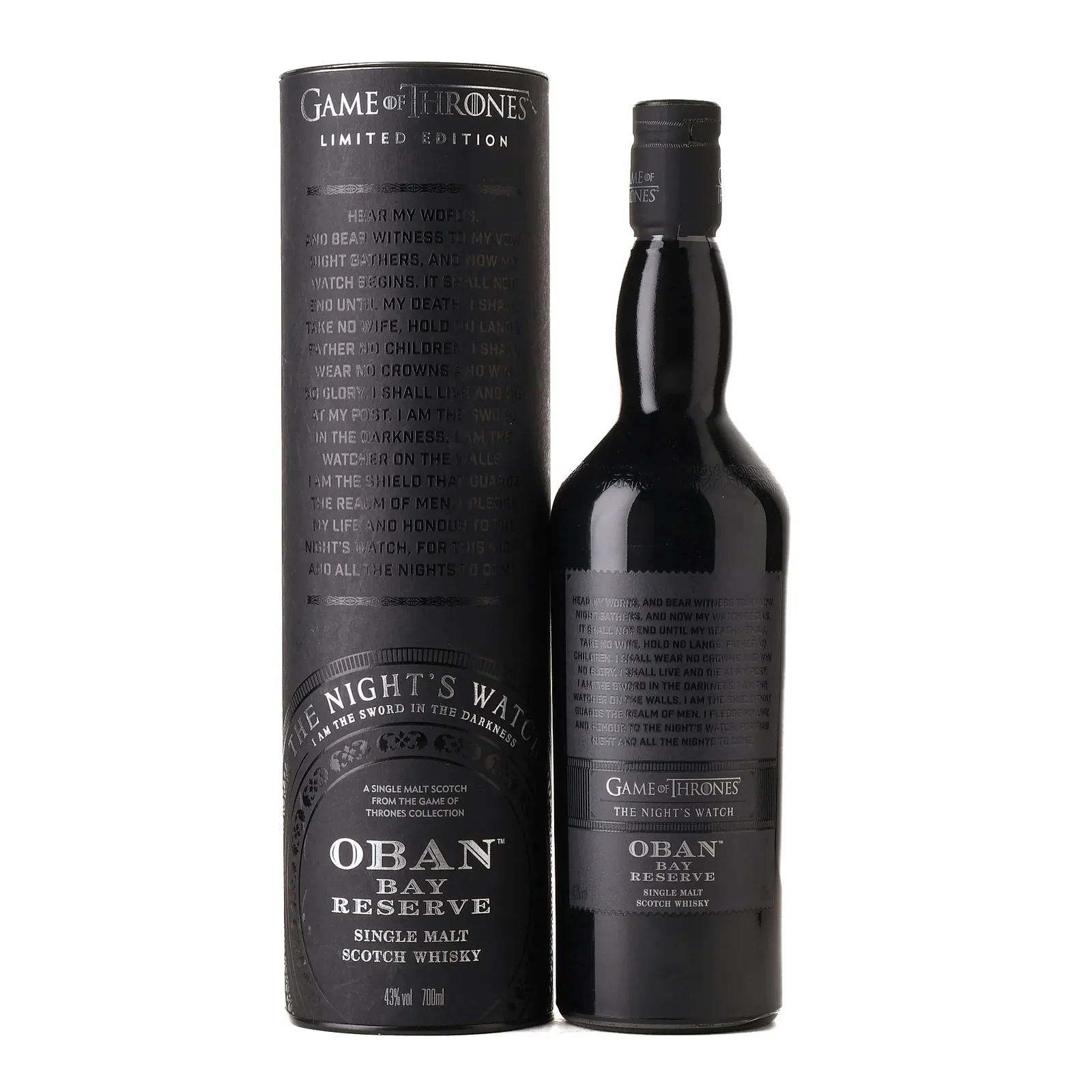 Oban Bay Reserve Game of Thrones - The Night's Watch, Refill & Double-Charred Ex-Bourbon Cask, European Oak Cask, 2018, 43% whisky bottle