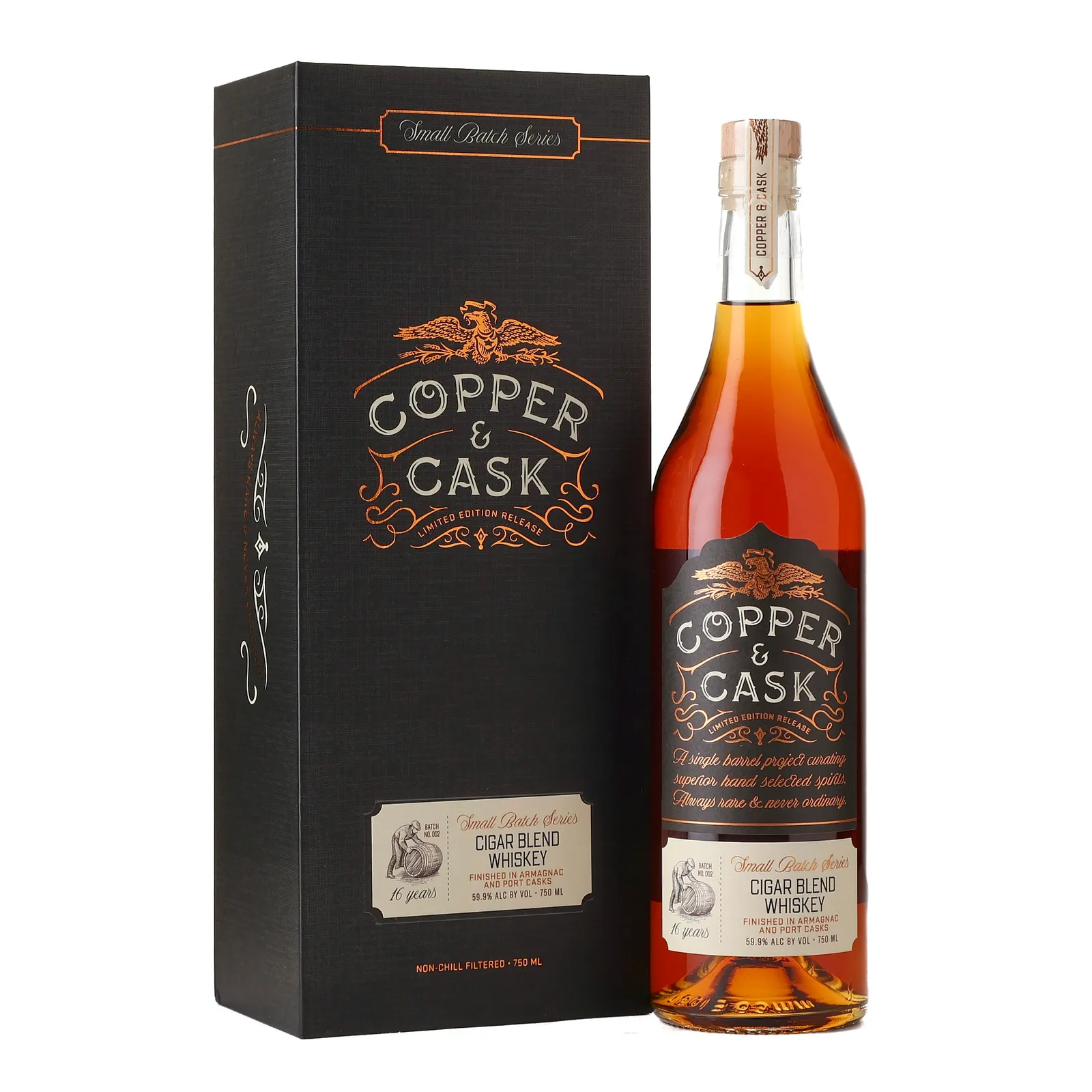 Copper & Cask Small Batch No. Series Cigar Blend 16 Year Old, Armagnac & Port Cask, Batch No. 002, Copper & Cask, 59.9% whisky bottle