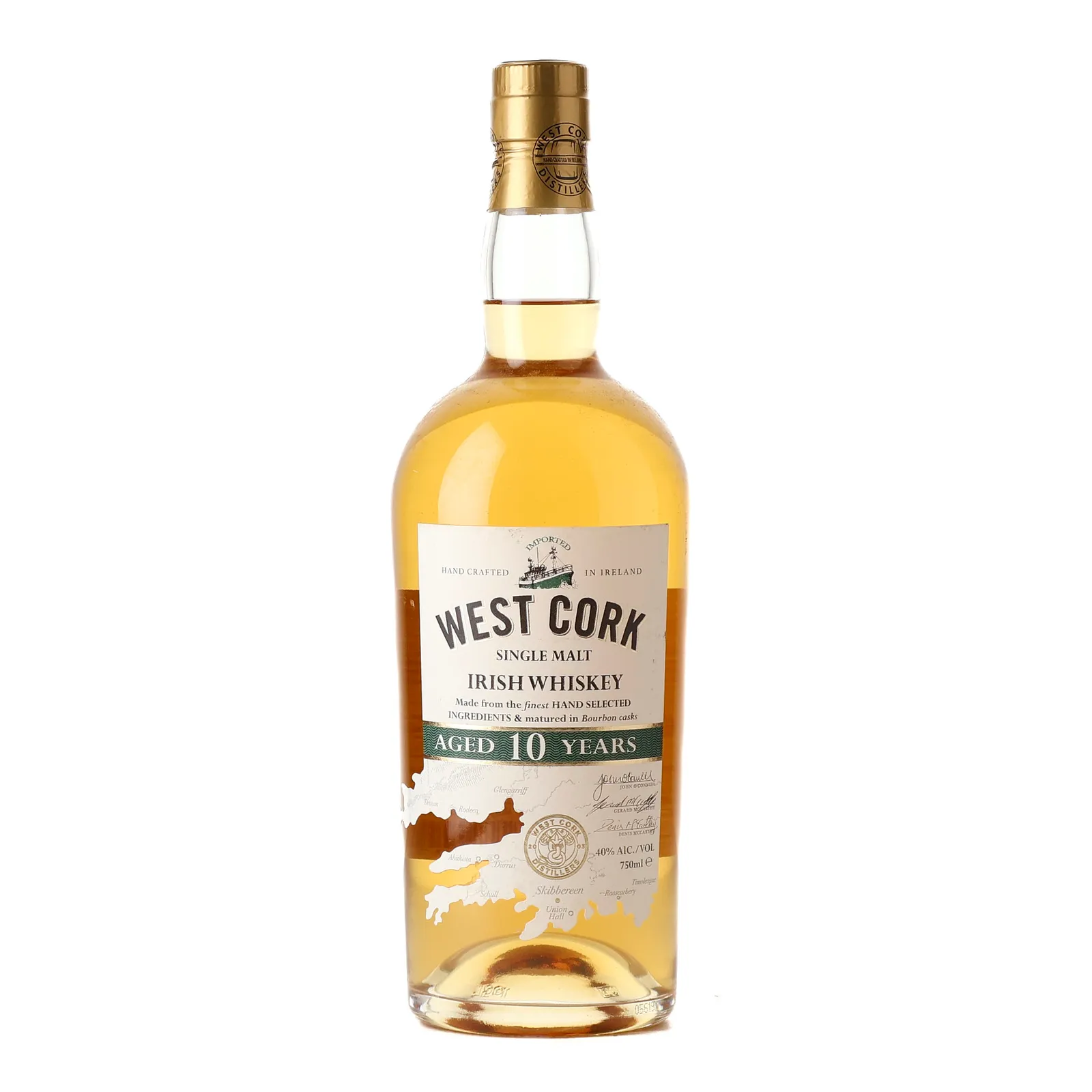 West Cork 10 Year Old, Bourbon Cask, 40% whisky bottle