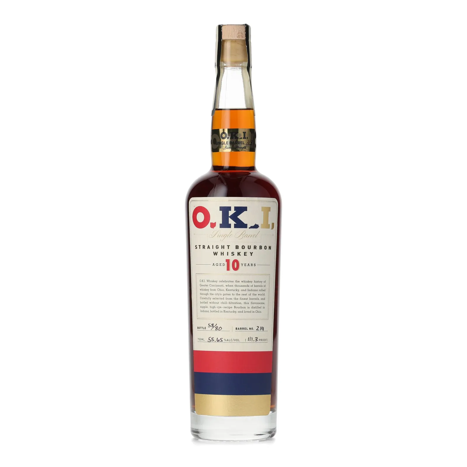 O.K.I. Single Barrel 10 Year Old, Cask #214, New Riff Distilling, 55.65% whisky bottle
