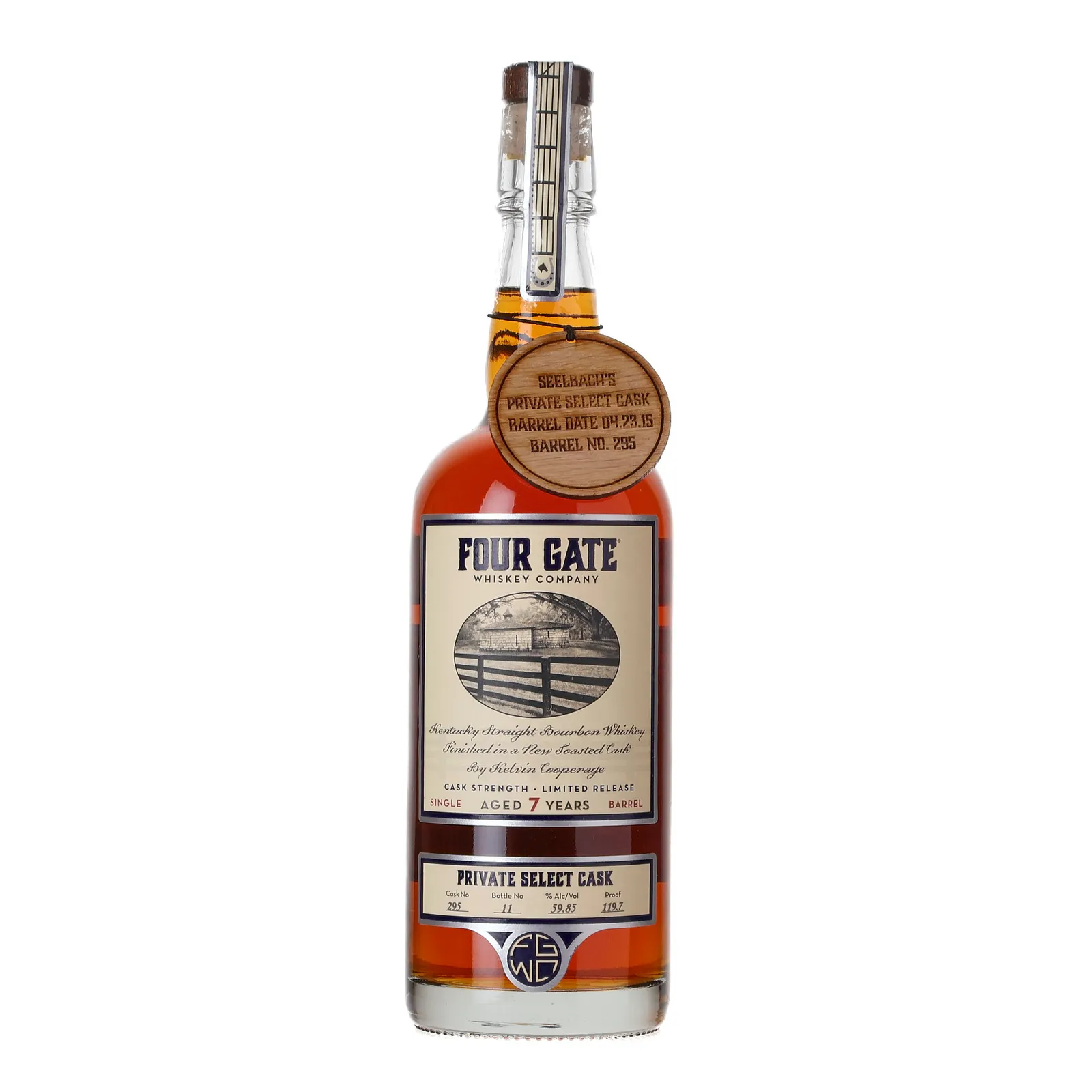 Four Gate 7 Year Old, New Toasted Cask, Cask #295, 2015, Seelbach's, 59.9% whisky bottle