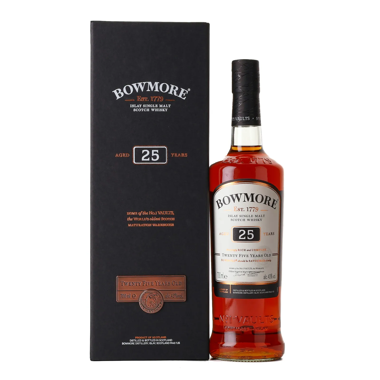 Bowmore 25 Year Old, Bourbon & Sherry Cask, 43% whisky bottle