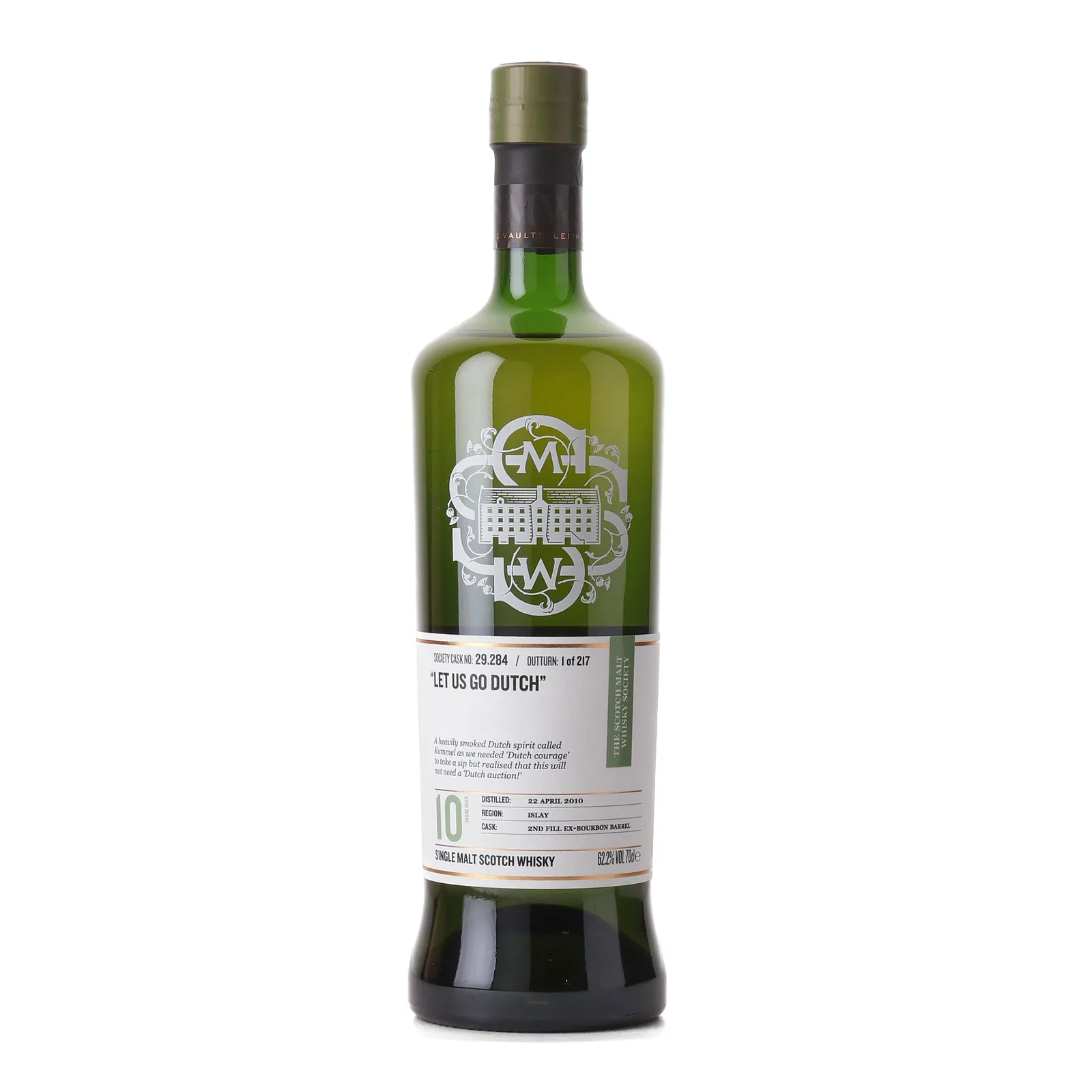 Laphroaig Let Us Go Dutch 10 Year Old, Bourbon Cask, Cask #29.284, 2010, The Scotch Malt Whisky Society, 62.2% whisky bottle