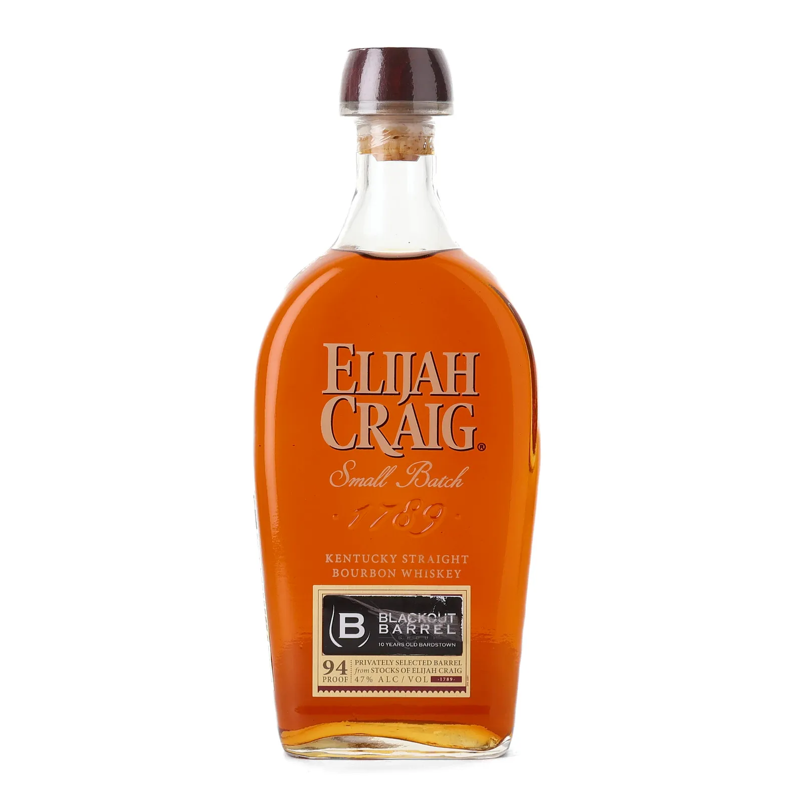 Elijah Craig Bourbon Blackout Barrel Private Barrel Selection 10 Year Old, 47% whisky bottle