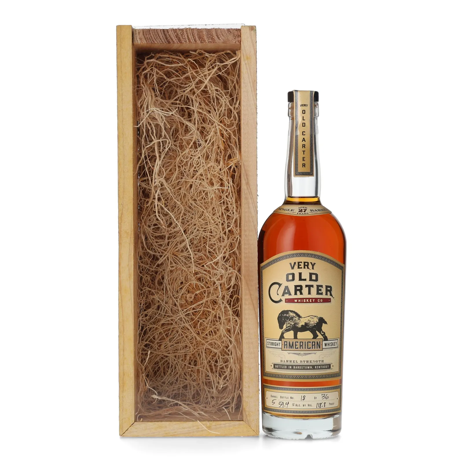Very Old Carter American Whiskey 27 Year Old, New Charred Oak Cask, Cask #5, 2018, 59.4% whisky bottle
