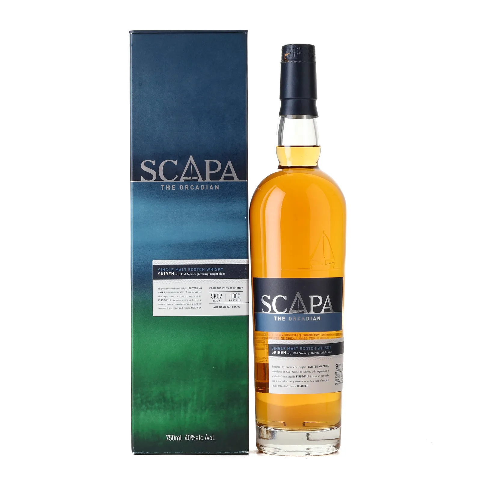 Scapa Skiren, American Oak Cask, Batch No. SK02, 2015, 40% whisky bottle