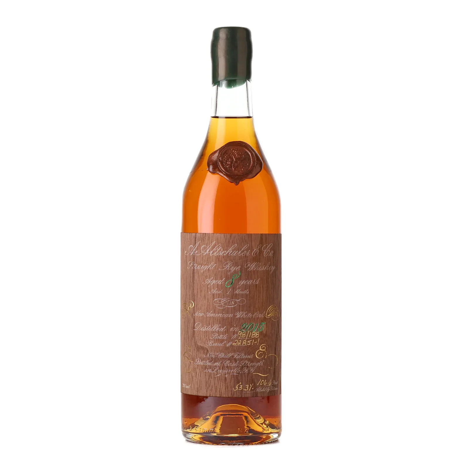 A. Altschuler & Co. Cask Strength 8 Year Old, New American White Oak Cask, Cask #22R51-1, 2015, The WoodWork Collective, 53.3% whisky bottle