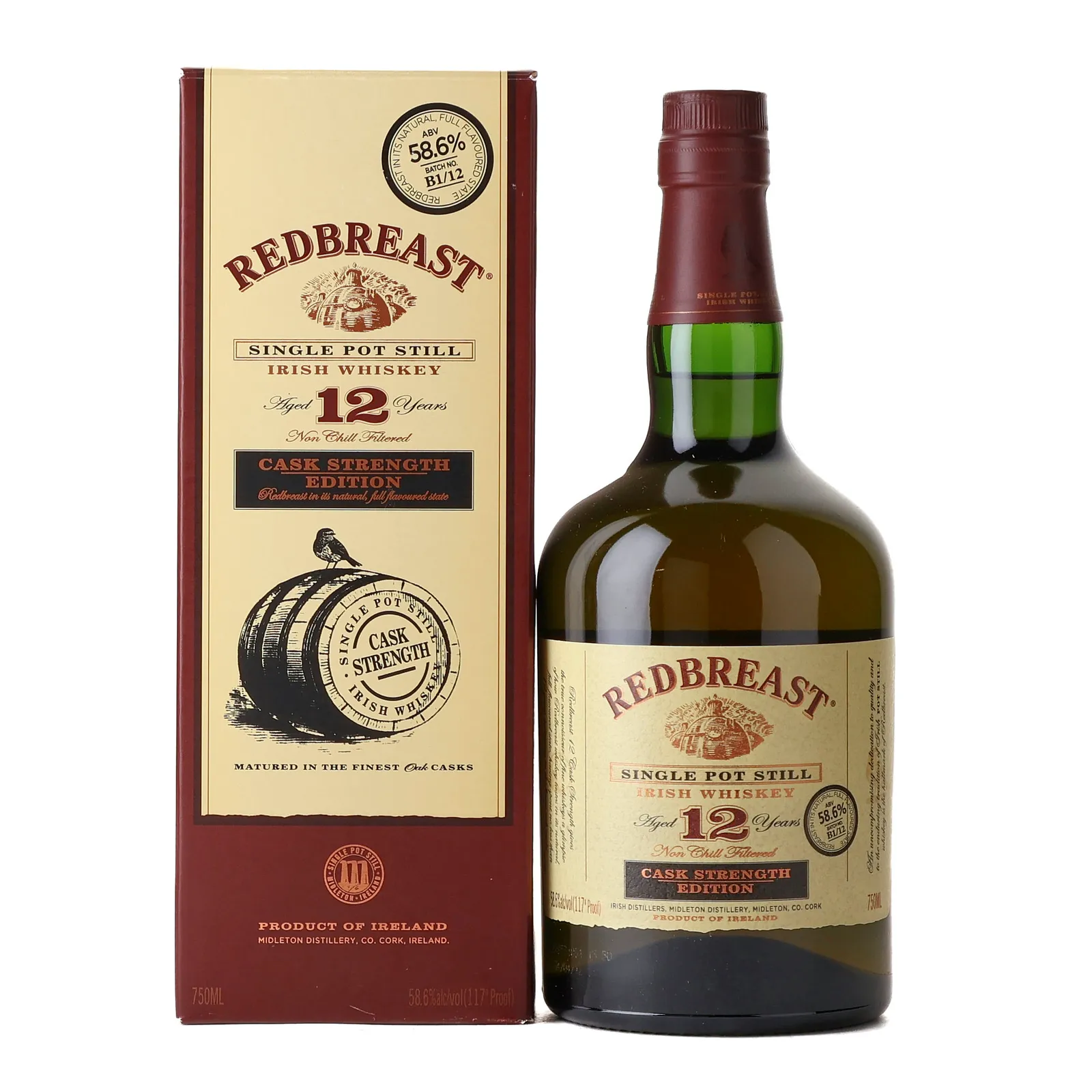 Redbreast Cask Strength 12 Year Old, 58.6% whisky bottle