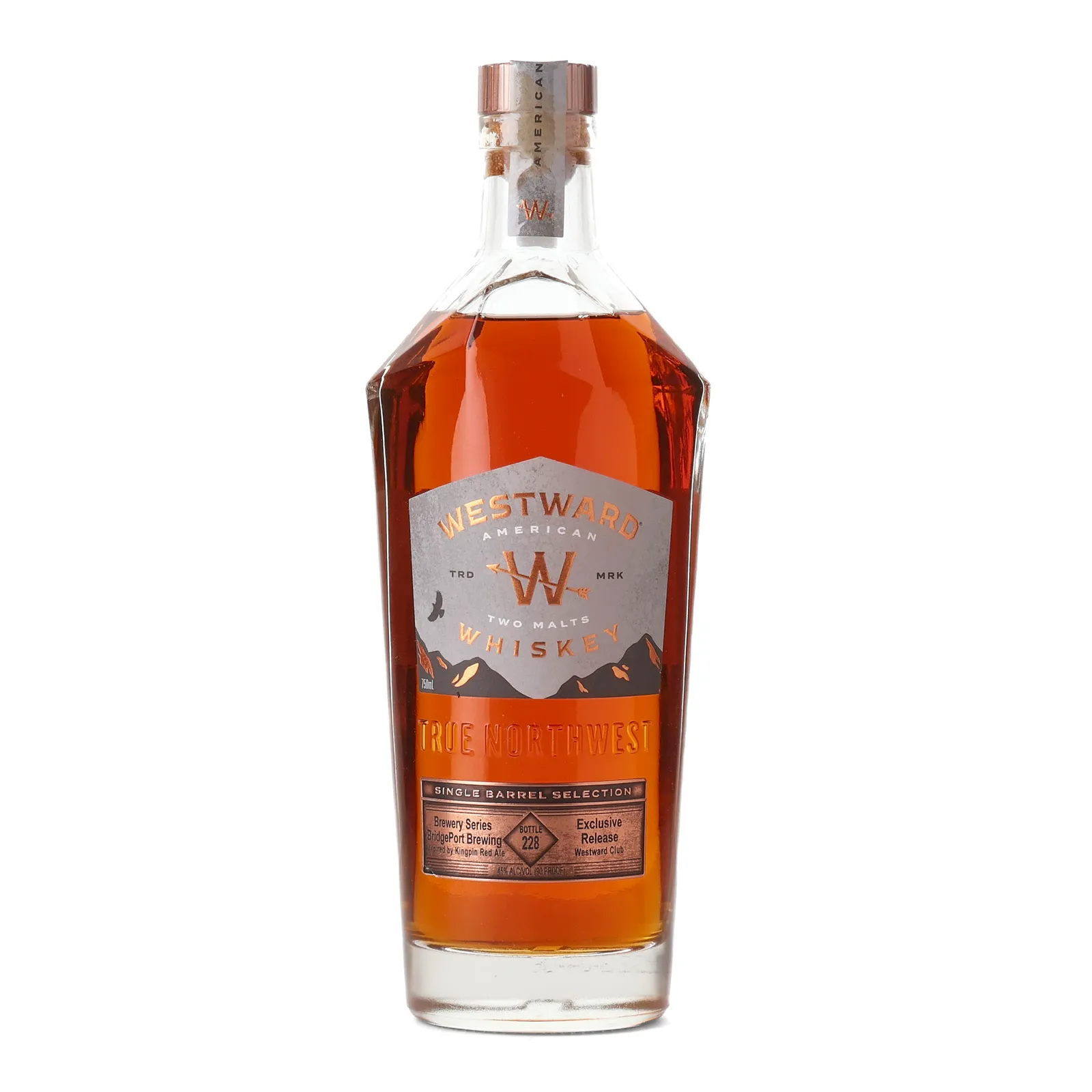 Westward American Whiskey 'BridgePort Brewing' Private Barrel Selection, American Oak Cask, 2021, 45% whisky bottle