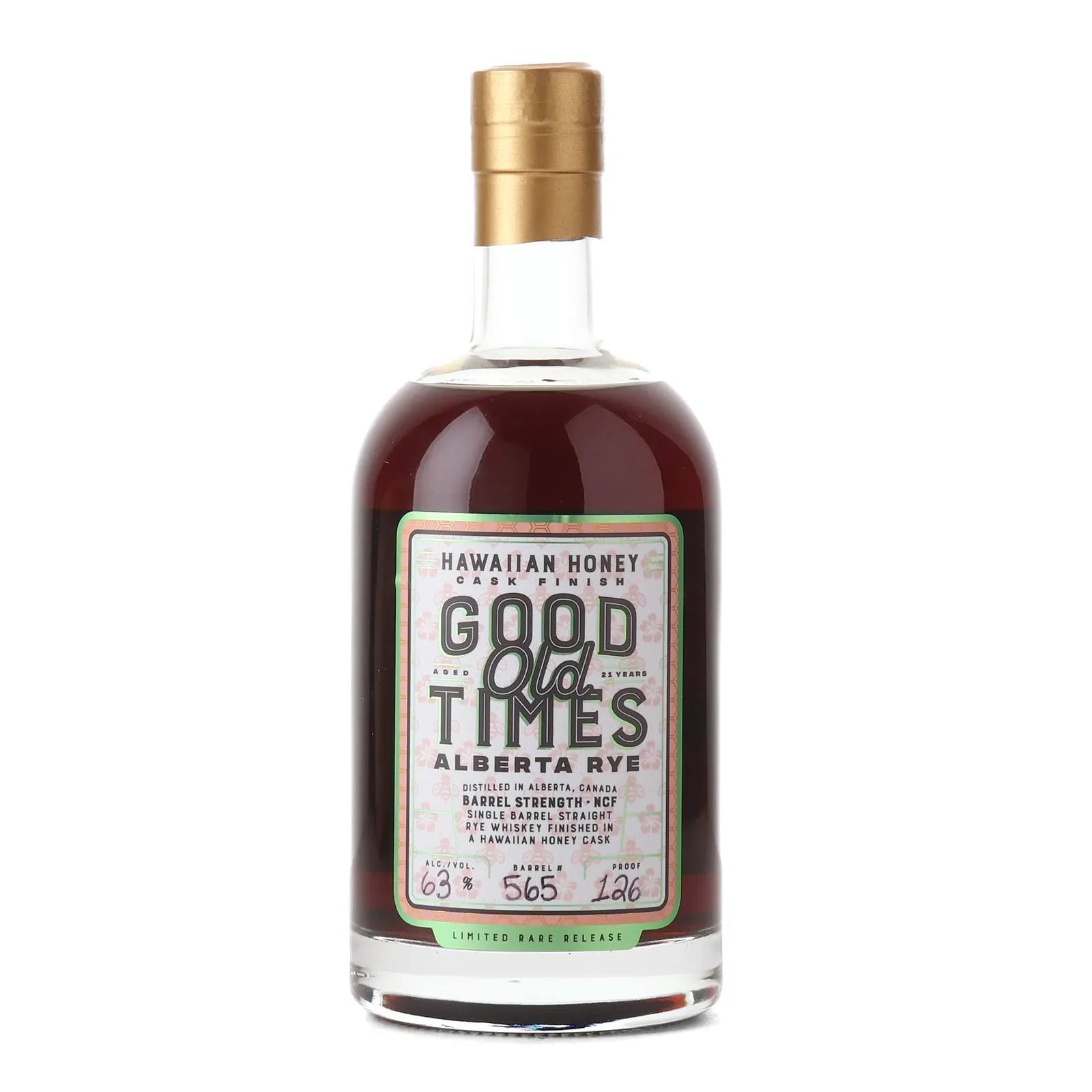 Good Old Times Hawaiian Honey Barrel Strength Alberta Rye 21 Year Old, Hawaiian Honey Cask, Cask #126, Coal Creek Distilling Co., 63% whisky bottle