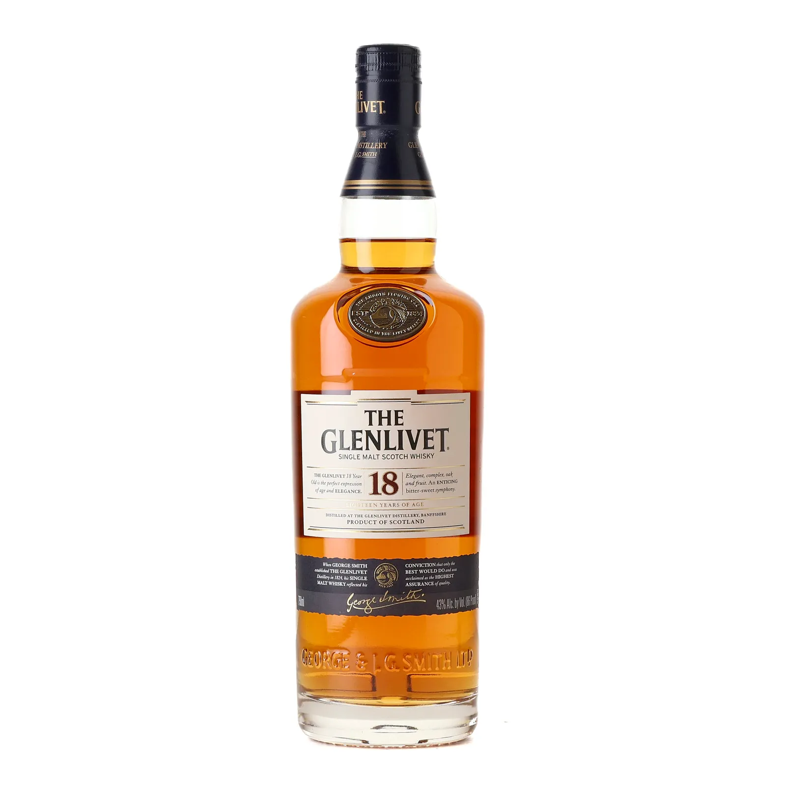Glenlivet 18 Year Old, American Oak & Sherry Cask, 2018, 43% whisky bottle