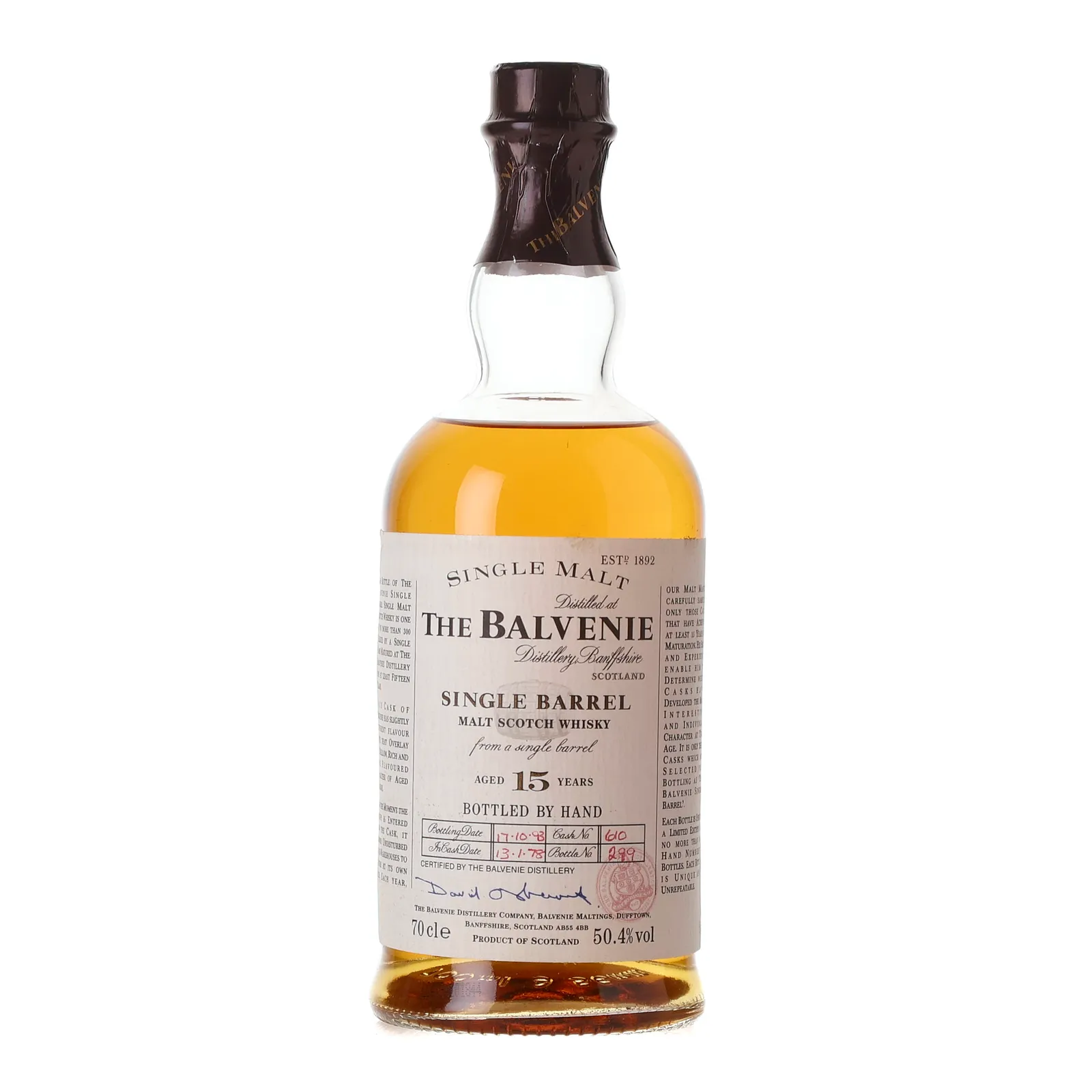 Balvenie Single Barrel 15 Year Old, Cask #610, 1993, 50.4% whisky bottle