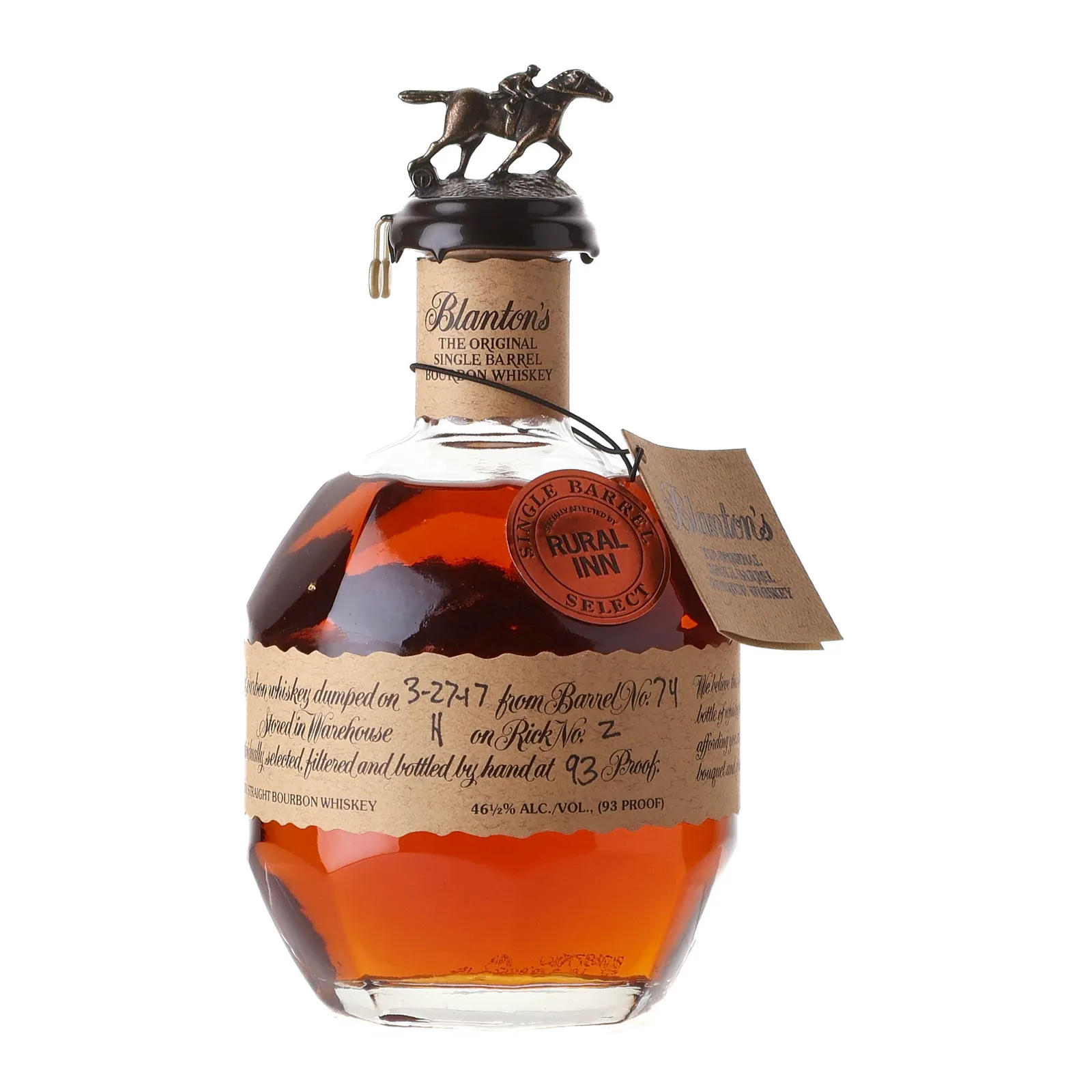 Blanton's Single Barrel Bourbon 'Rural Inn' Private Barrel Selection, Cask #74, 2017, 46.5% whisky bottle