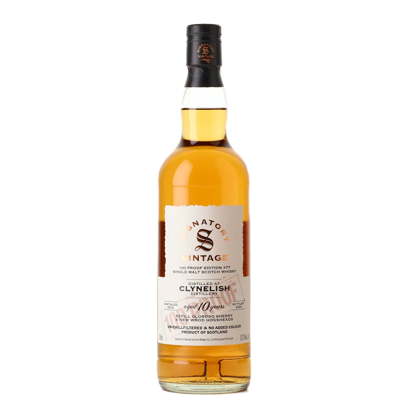 Clynelish 100 Proof 10 Year Old, New Wood & Sherry Cask, Edition #77, 2016, Signatory Vintage, 57.1% whisky bottle