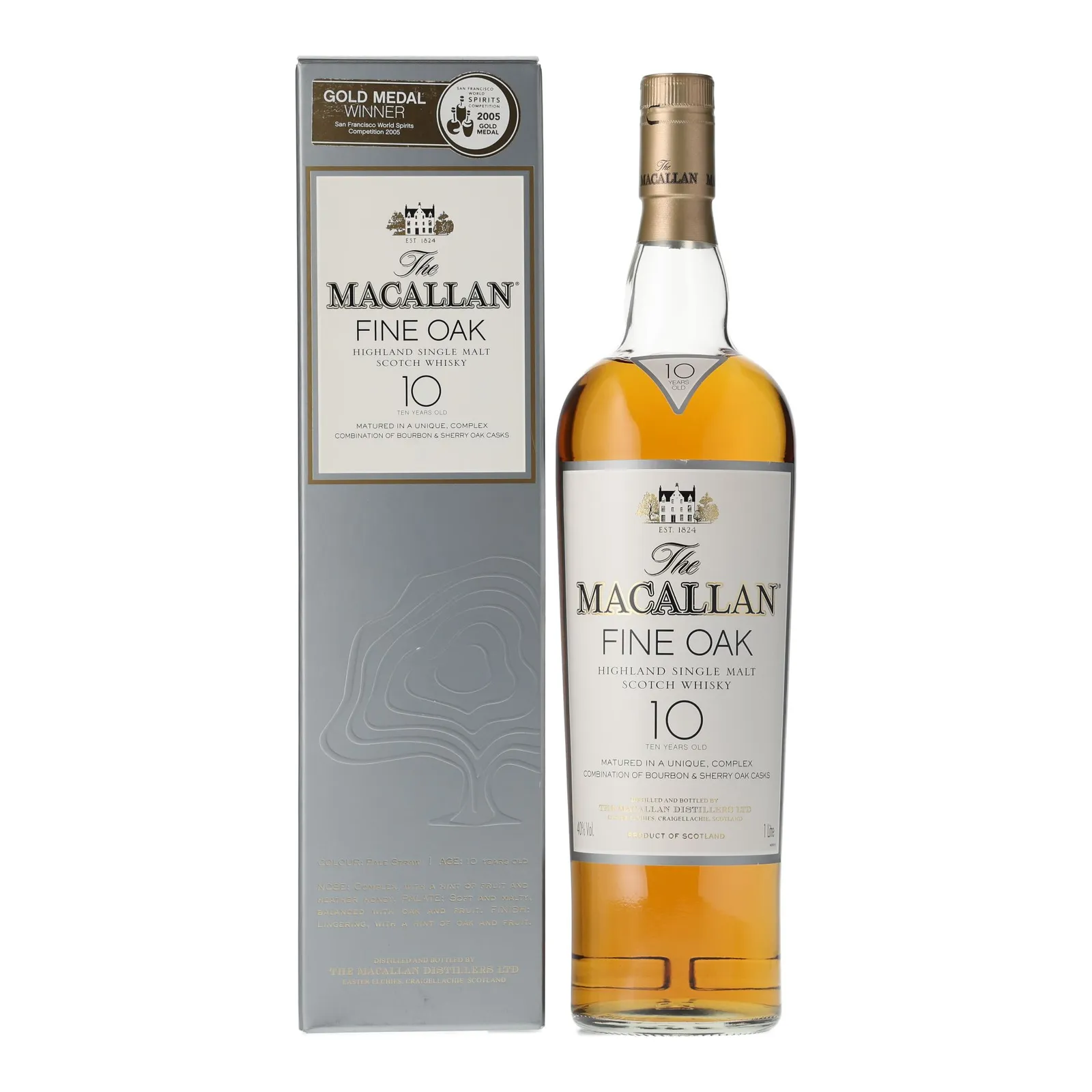 Macallan Fine Oak 10 Year Old, Bourbon & Sherry Cask, 40%, 1L whisky bottle