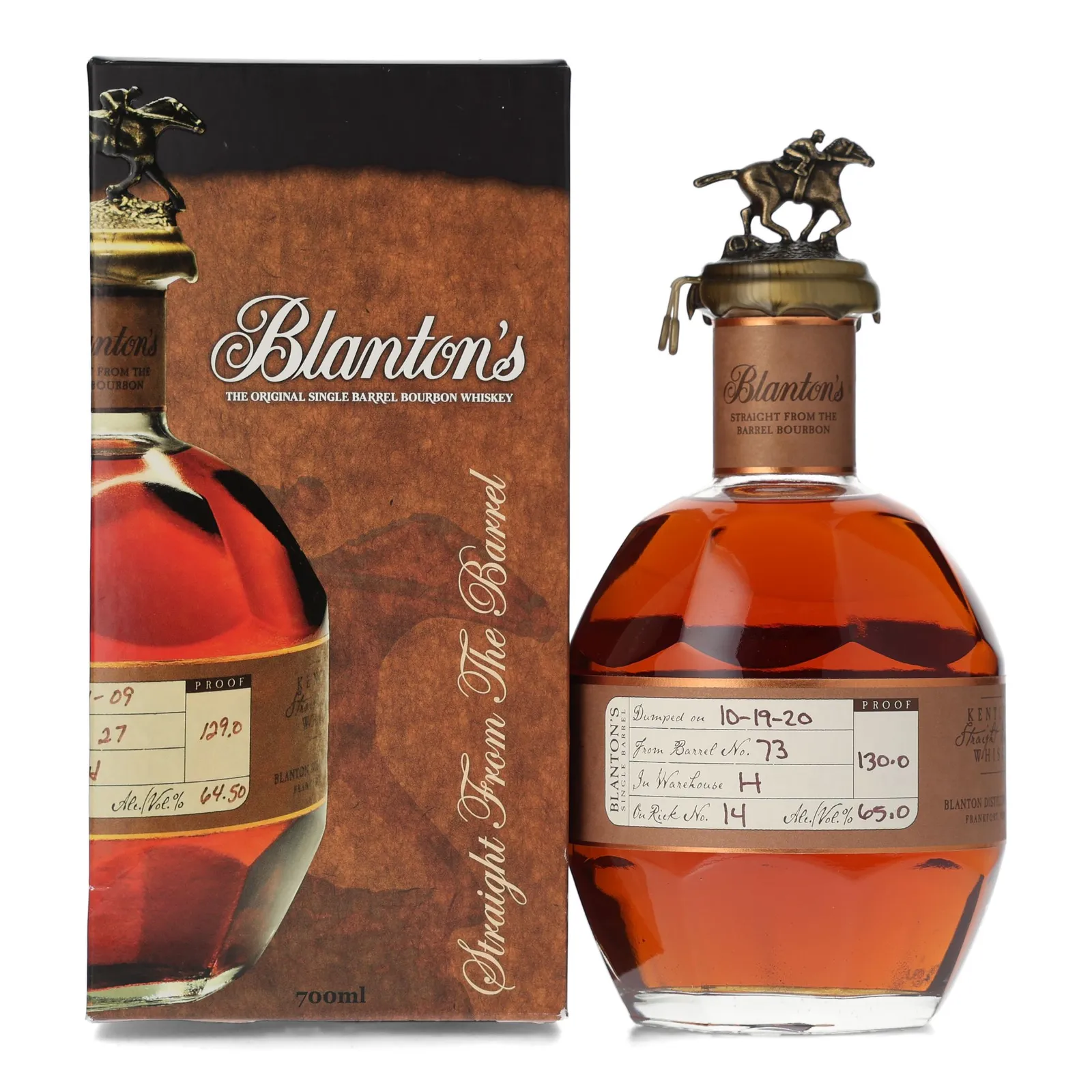 Blanton's Straight From the Barrel Bourbon, New charred oak Cask, Cask #73, 2020, 65% whisky bottle