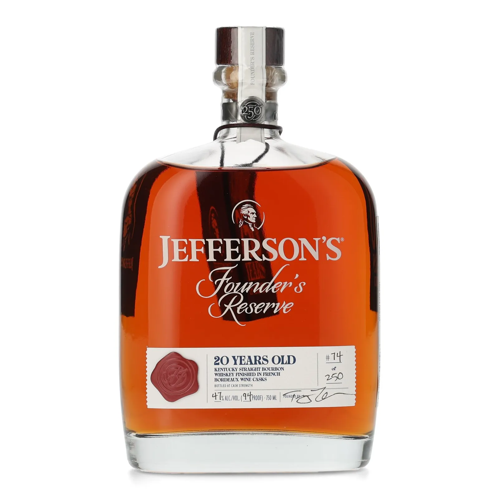 Jefferson's Founder's Reserve 20 Year Old, Bordeaux Wine Cask, 2026, 47% whisky bottle