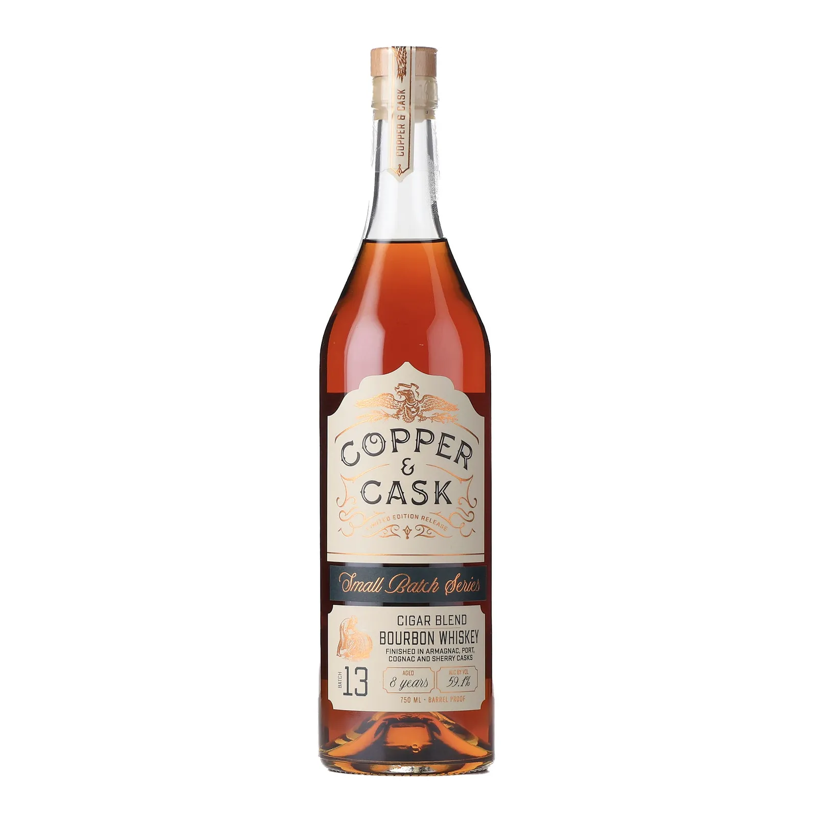 Copper & Cask Small Batch Series Cigar Blend Bourbon Whiskey Batch 13 8 Year Old, Armagnac, Port, Cognac & Sherry Cask, 2025, Latitude Beverage Co., 59.1% whisky bottle