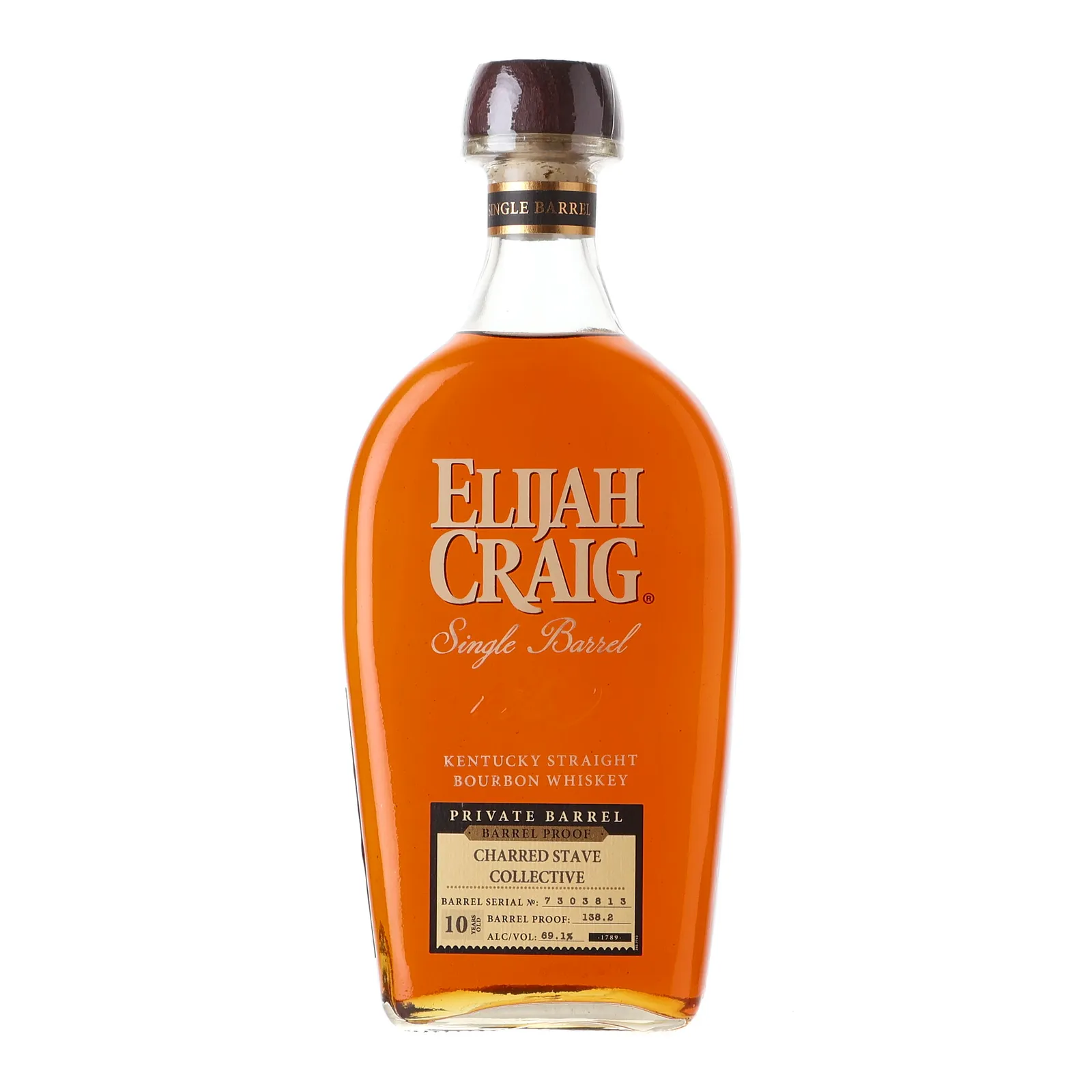 Elijah Craig Barrel Proof Private Barrel Charred Stave Collective 10 Year Old, Cask #7303813, 69.1% whisky bottle