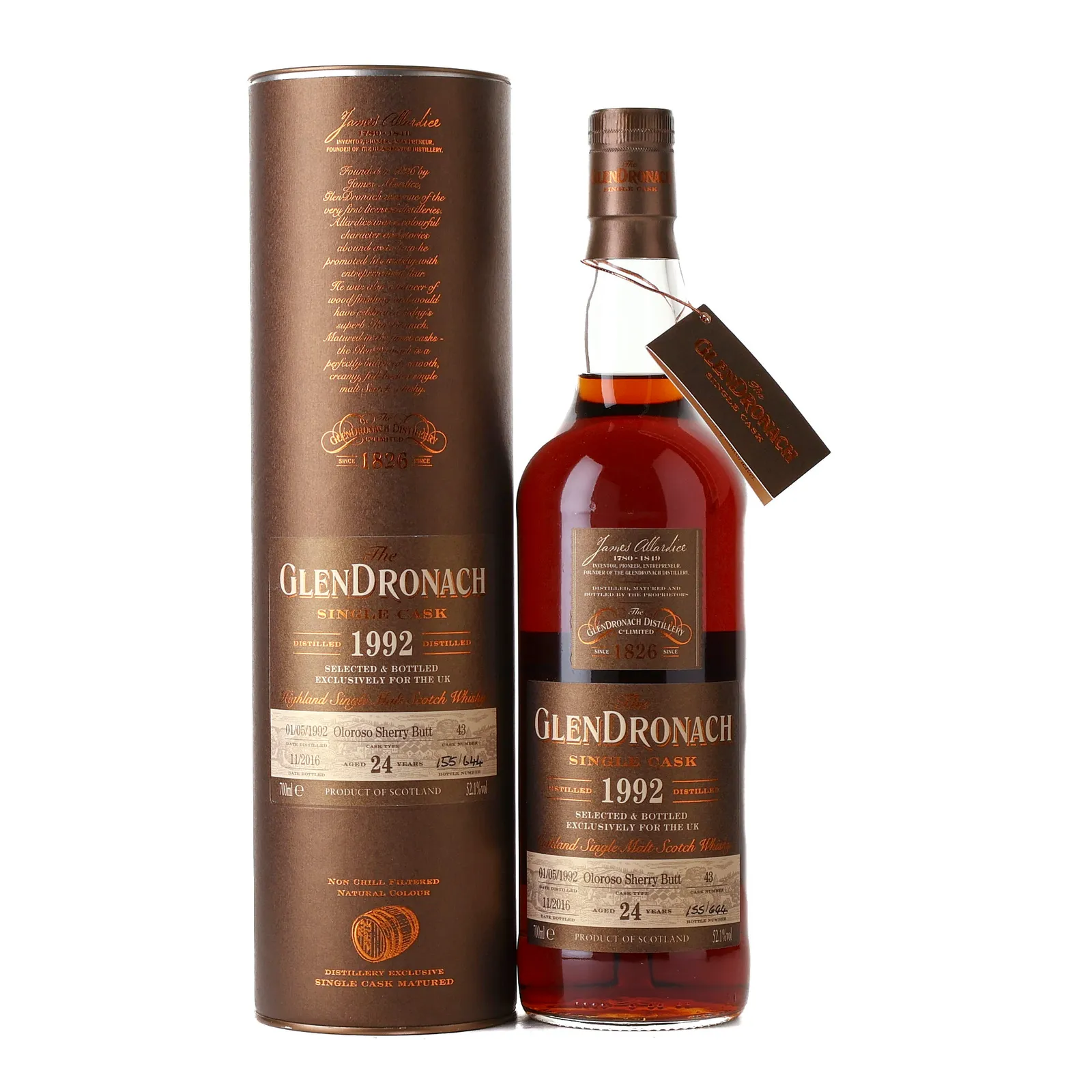 Glendronach Single Cask #43 UK Exclusive 24 Year Old, Sherry Cask, Cask #43, 2016, 52.1% whisky bottle