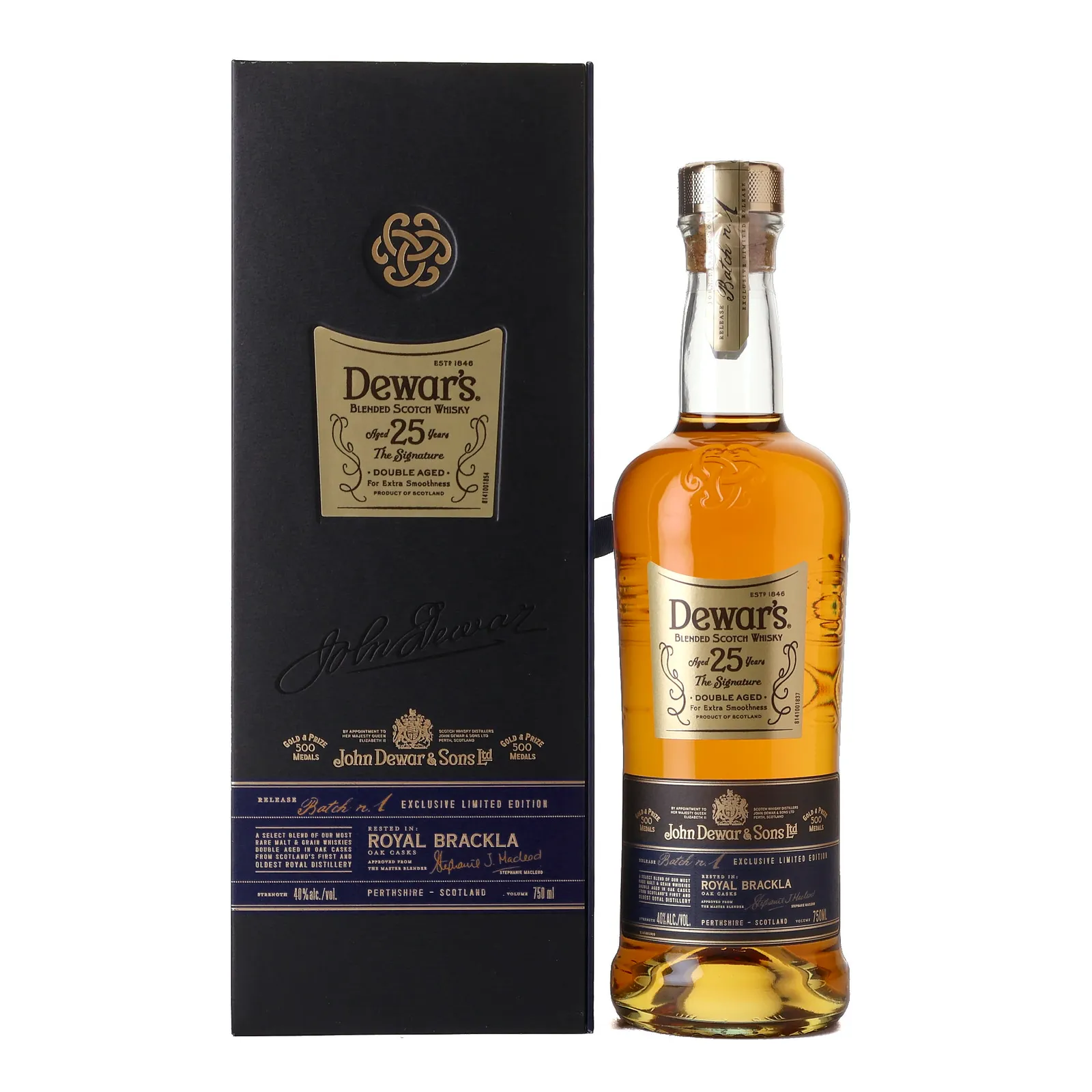 Dewar's The Signature Double Aged 25 Year Old, Oak Cask, Batch No. 1, 40% whisky bottle