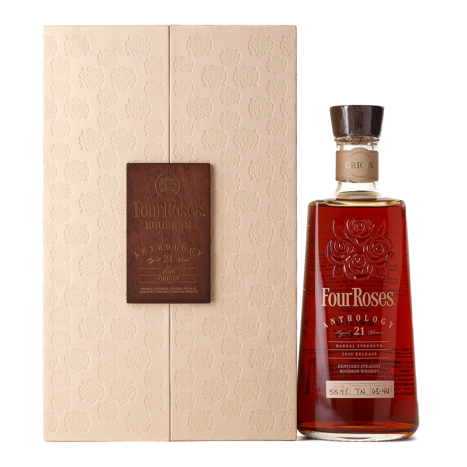 Four Roses Anthology Origin Chapter One 21 Year Old, New Charred Oak Cask, Batch No. TN 63-4U (Tier 4), 2026, 55.9% whisky bottle