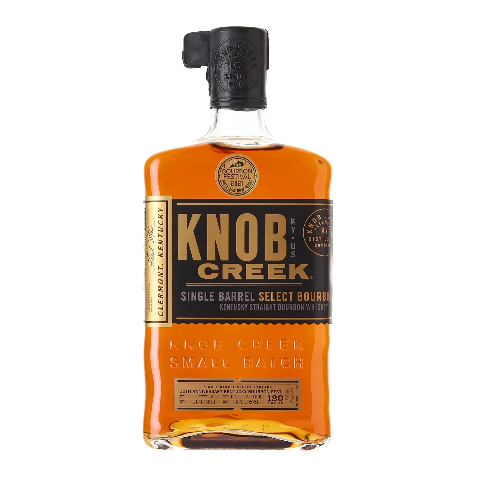 Knob Creek Single Barrel Select Bourbon 30th Anniversary Kentucky Bourbon Festival 9 Year Old, Bourbon Cask, 2021, 60% whisky bottle