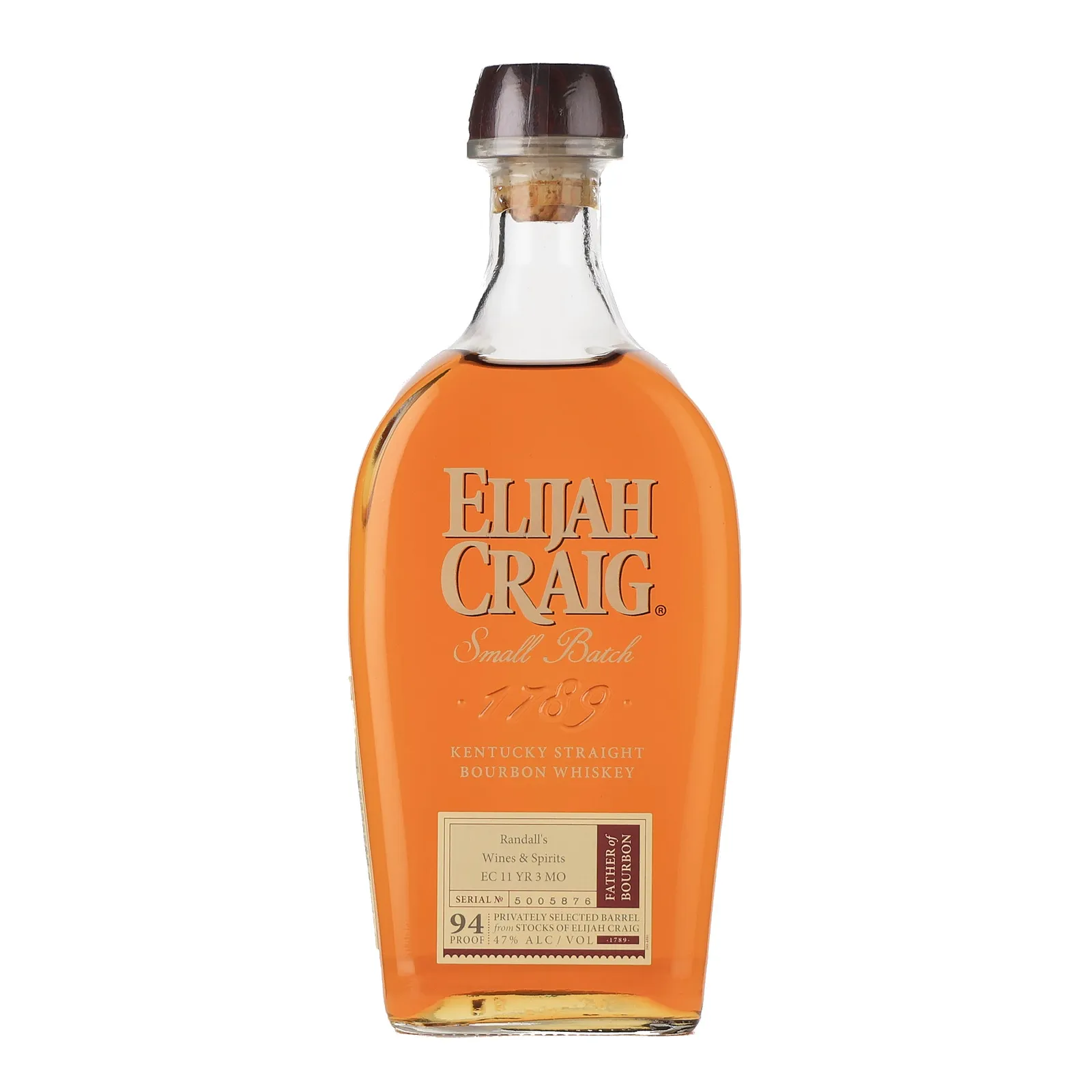 Elijah Craig Small Batch No. Bourbon 11 Year Old, New Charred Oak Cask, Cask #5005876, 47% whisky bottle