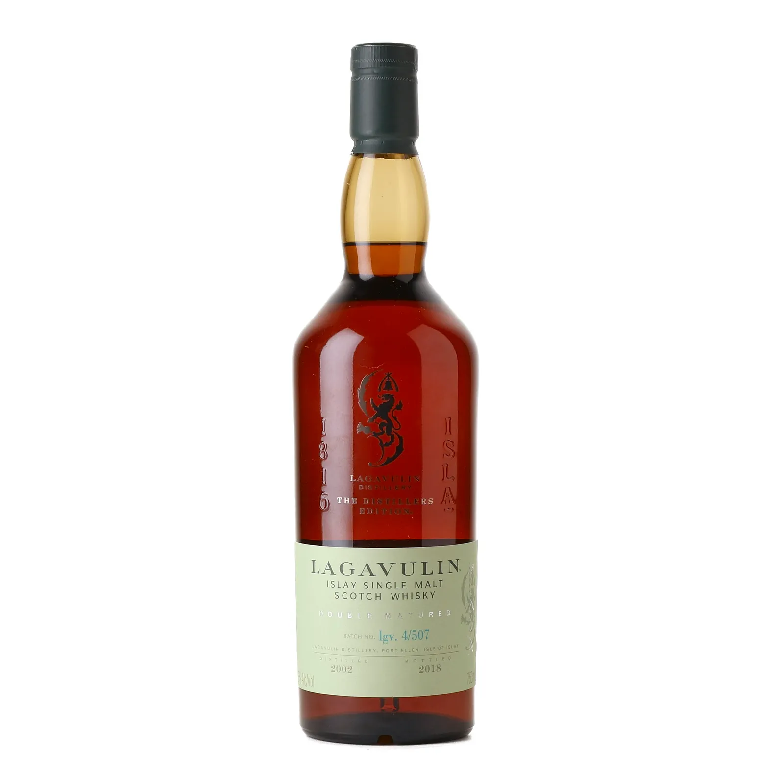 Lagavulin Distillers Edition 16 Year Old, Pedro Ximénez Sherry Cask, Batch No. lgv. 4/507, 2018, 43% whisky bottle