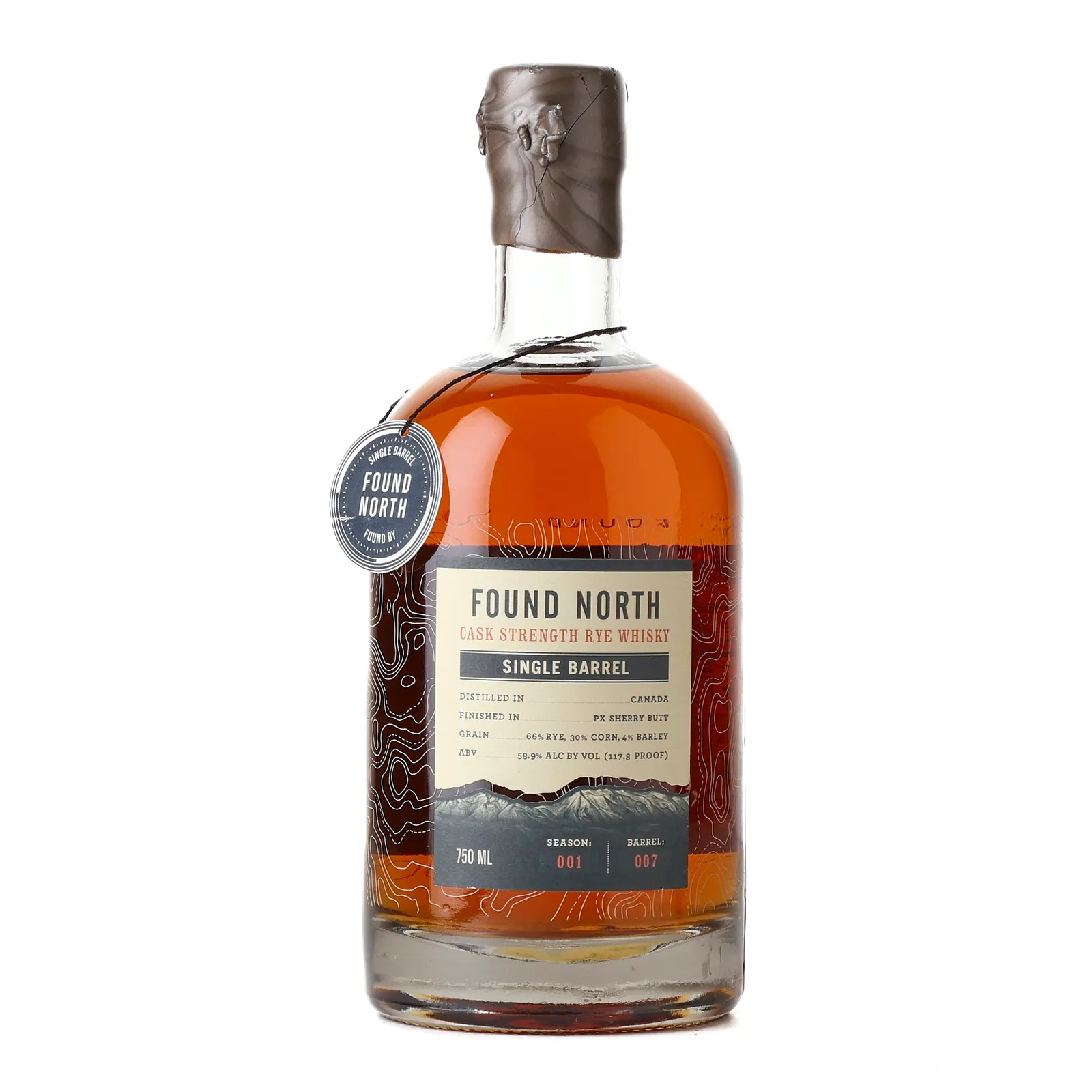 Found North Cask Strength Rye Single Barrel 12 Year Old, PX Sherry Cask, Cask #007, Season 001, Found North, 58.9% whisky bottle