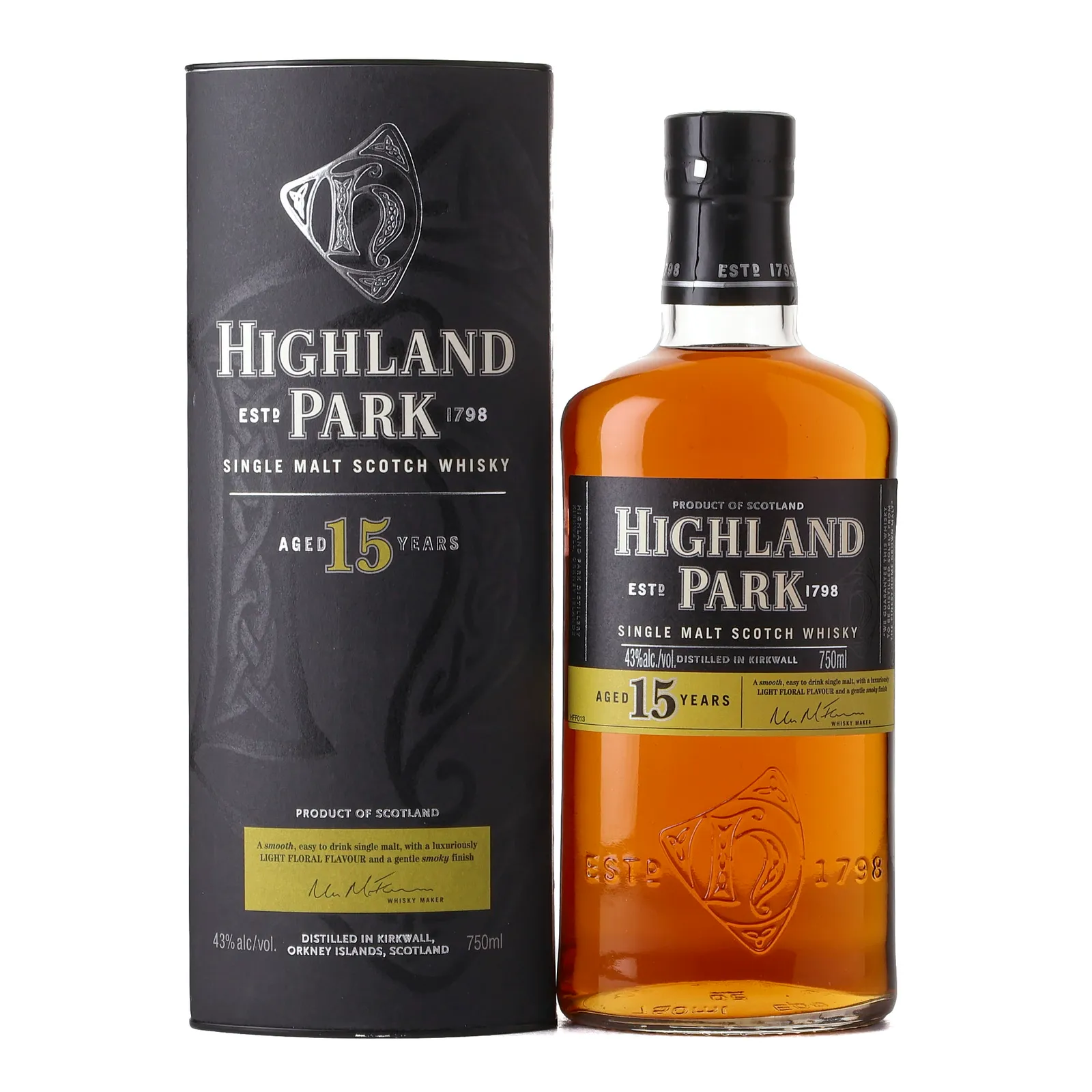 Highland Park 15 Year Old, 43% whisky bottle
