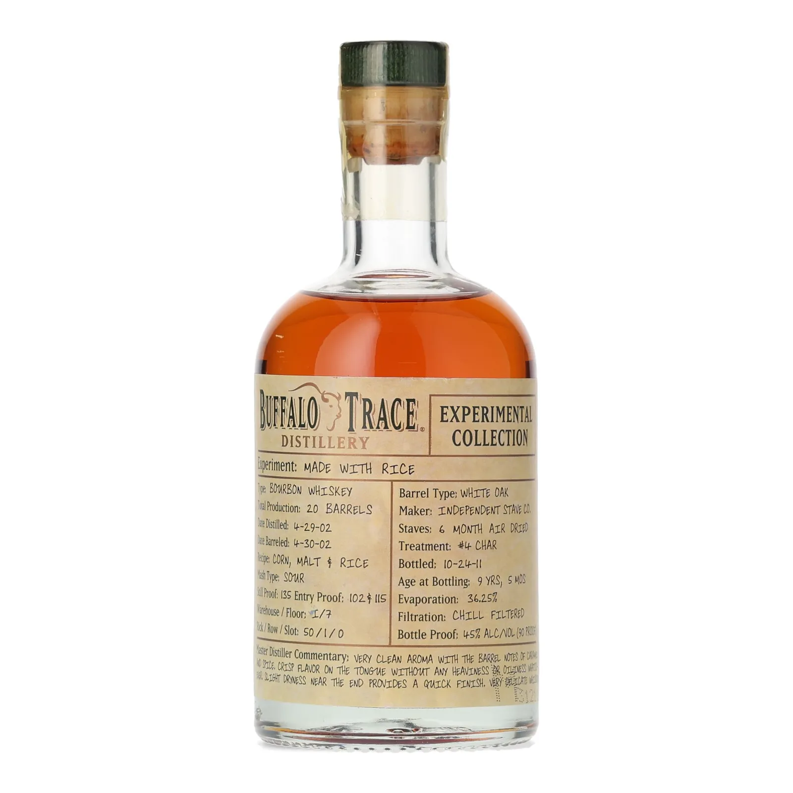 Buffalo Trace Experimental Collection Made with Rice 9 Year Old, 2011, 45% whisky bottle