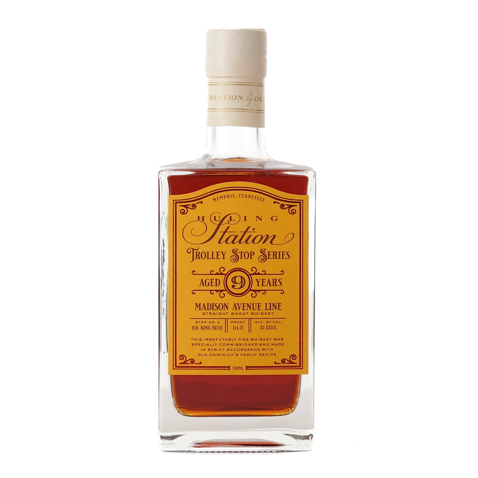 Huling Station Trolley Stop Series Madison Avenue Line Stop No. 2 B.B. King Blvd. Straight Wheat Whiskey 9 Year Old, 2023, 57.36% whisky bottle