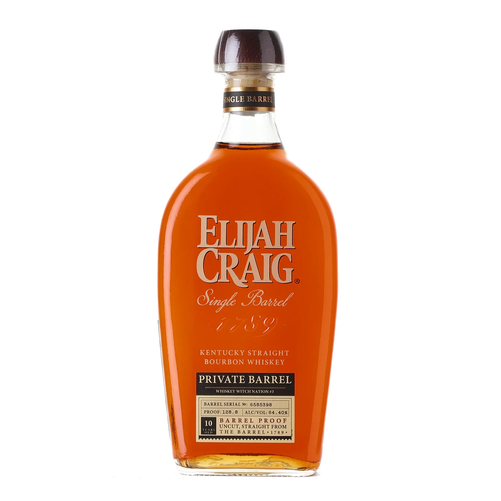 Elijah Craig Barrel Proof 'Whiskey Witch Nation' Private Barrel Selection 10 Year Old, New Charred Oak Cask, Cask #6585398, Whiskey Witch Nation No. 3, 64.4% whisky bottle