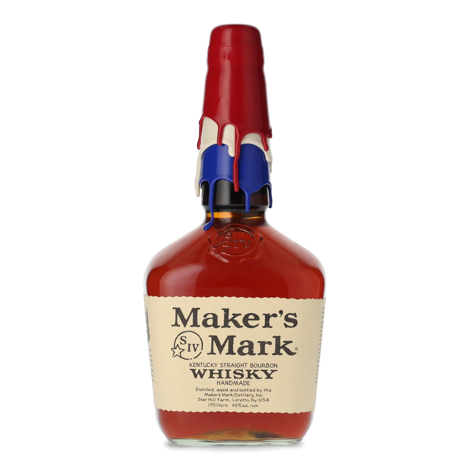 Maker's Mark Red, White & Blue Wax, Oak Cask, 45% whisky bottle