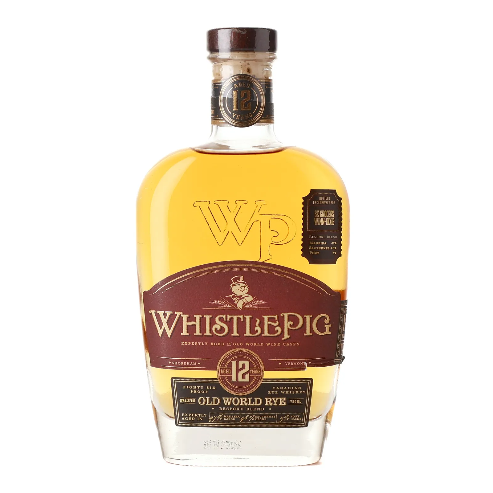 WhistlePig Old World Rye Bespoke Blend SE Grocers Winn-Dixie 12 Year Old, Madeira & Port & Sauternes Cask, 2023, 43% whisky bottle